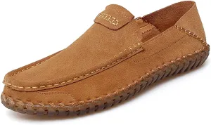 Men's Summer Soft Suede Penny Round Toe Loafers Comfortable and Soft Casual Leather Shoes Flat Comfortable Driving Shoes Anti Slip Boat Shoes