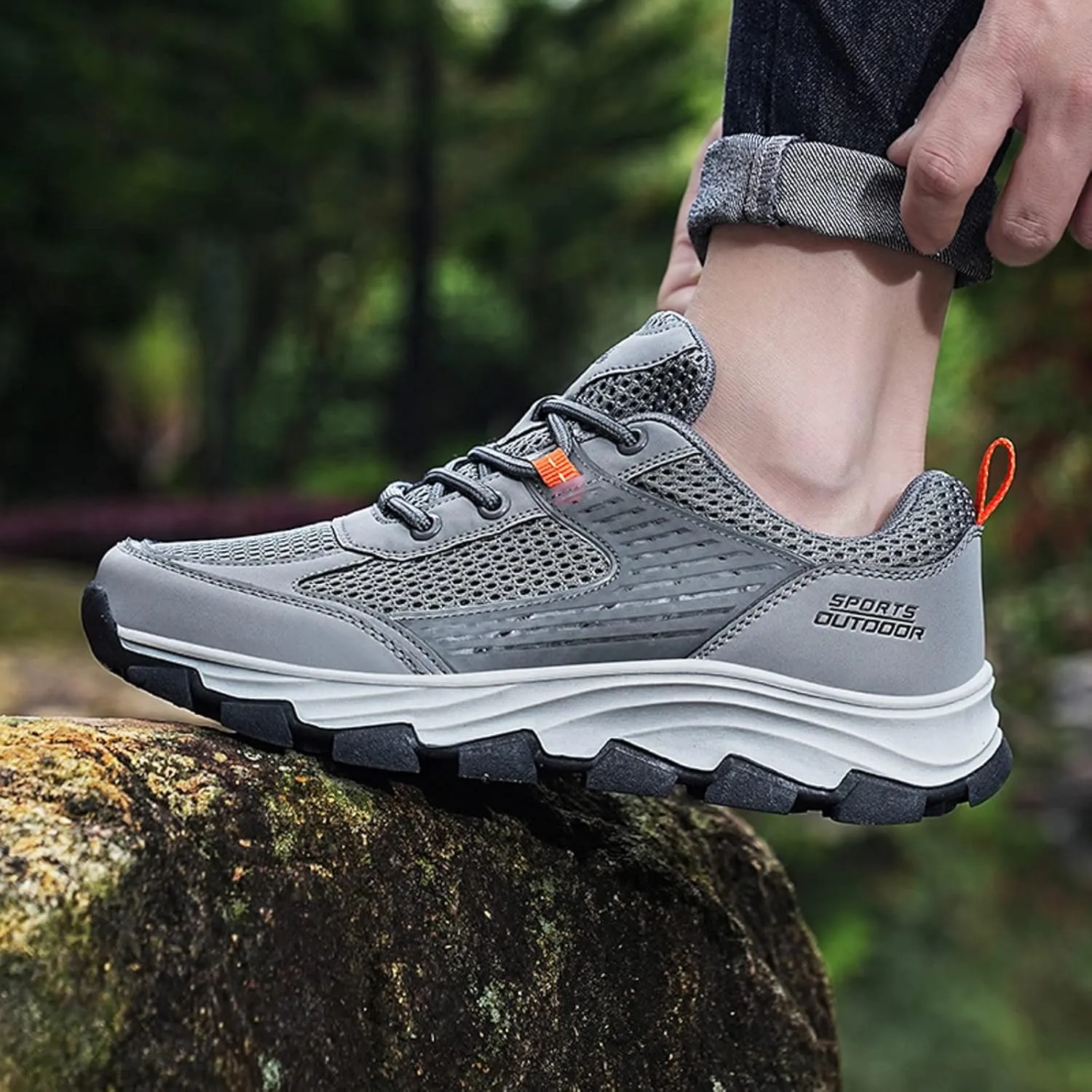 Men's Waterproof Hiking Shoes Leather Low-Top Leather Mountaineering Walking Shoes for Outdoor Trekking Camping with Arch Support Backpacking Boots All Day Workout Sneakers