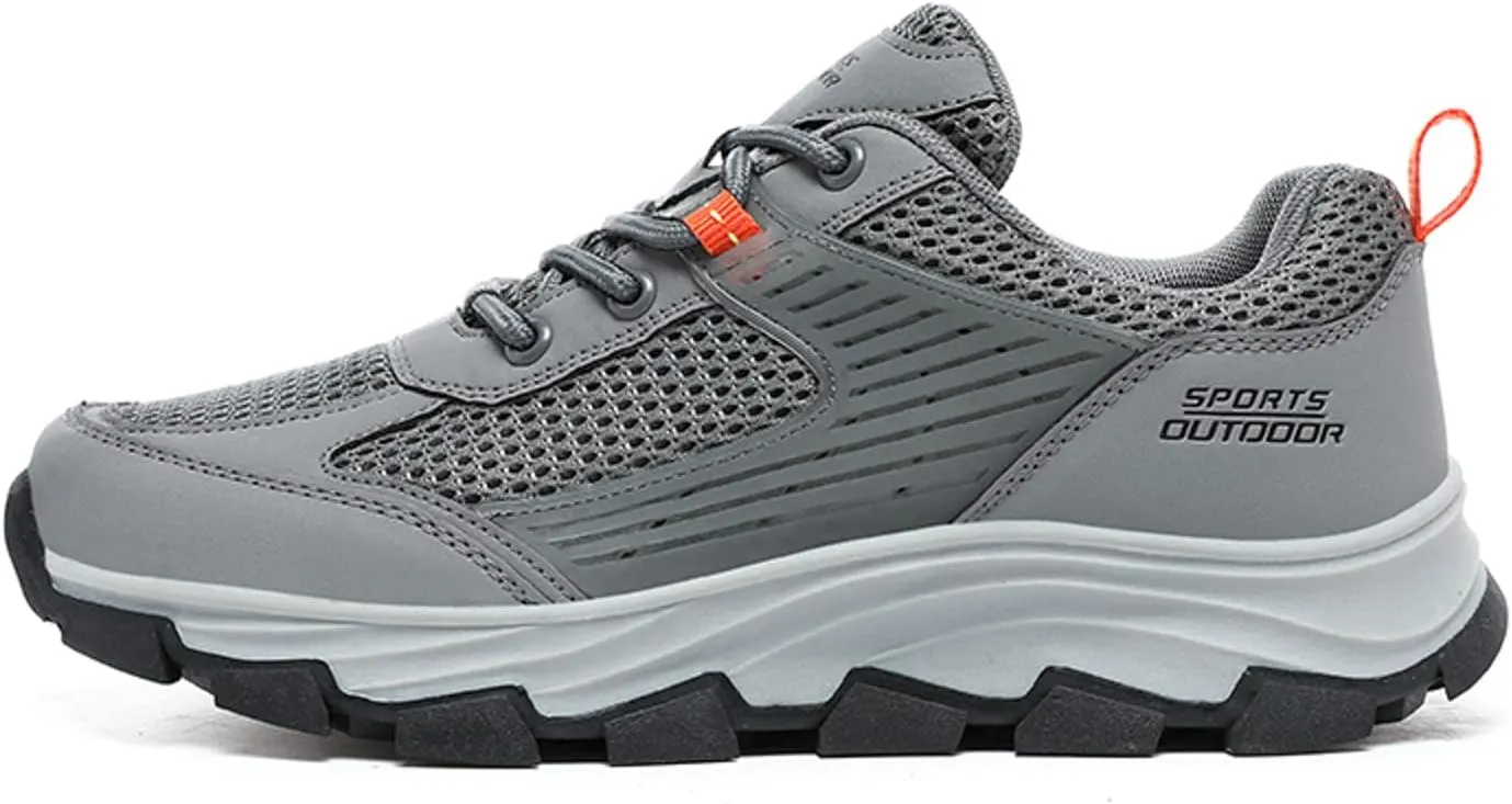 Men's Waterproof Hiking Shoes Leather Low-Top Leather Mountaineering Walking Shoes for Outdoor Trekking Camping with Arch Support Backpacking Boots All Day Workout Sneakers