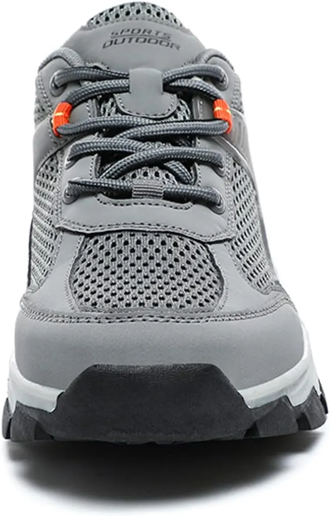 Men's Waterproof Hiking Shoes Leather Low-Top Leather Mountaineering Walking Shoes for Outdoor Trekking Camping with Arch Support Backpacking Boots All Day Workout Sneakers