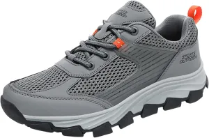 Men's Waterproof Hiking Shoes Leather Low-Top Leather Mountaineering Walking Shoes for Outdoor Trekking Camping with Arch Support Backpacking Boots All Day Workout Sneakers