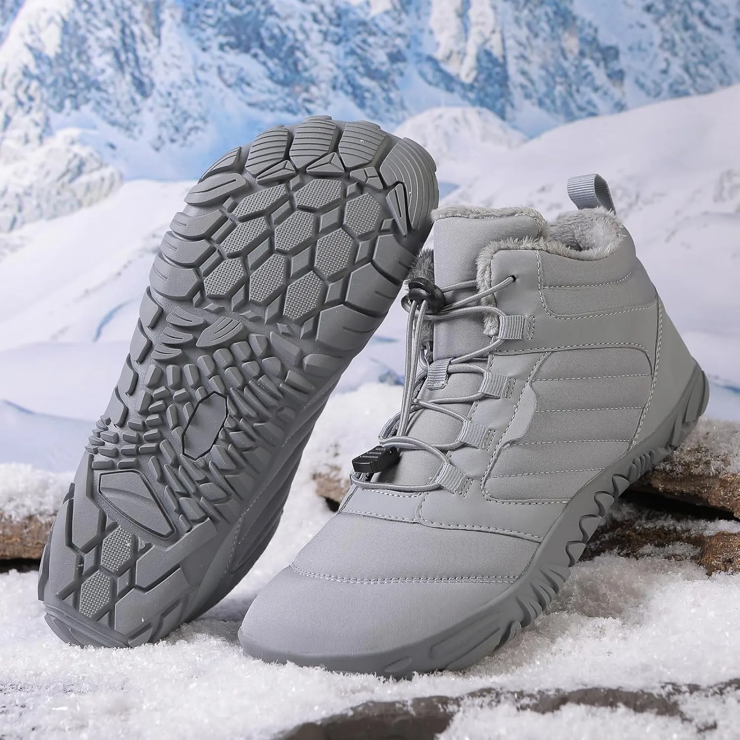 Mens Womens Barefoot Shoes Waterproof Winter Snow Boots Zero Drop Sole Walking Shoes for Hiking Outdoor