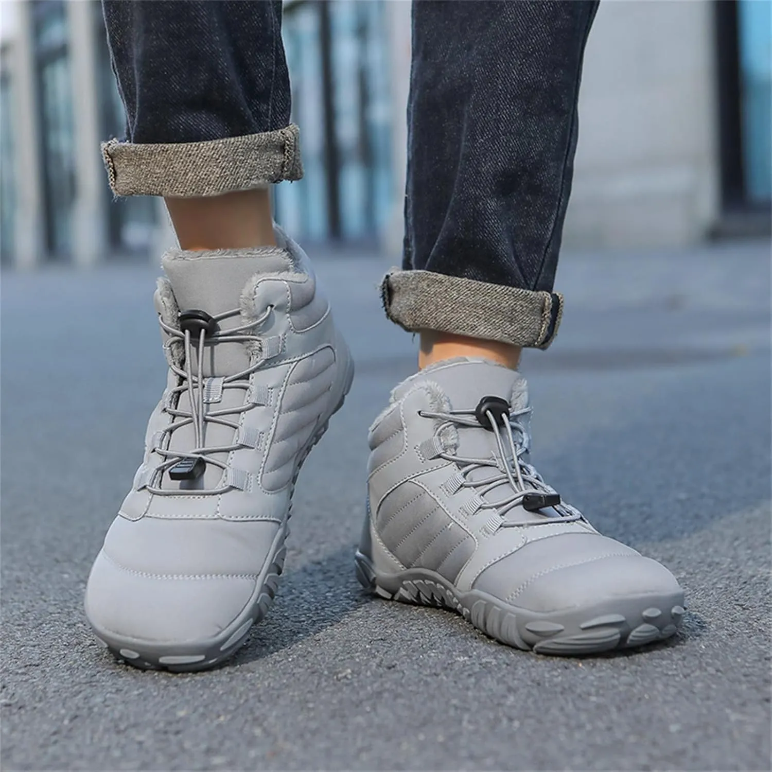Mens Womens Barefoot Shoes Waterproof Winter Snow Boots Zero Drop Sole Walking Shoes for Hiking Outdoor