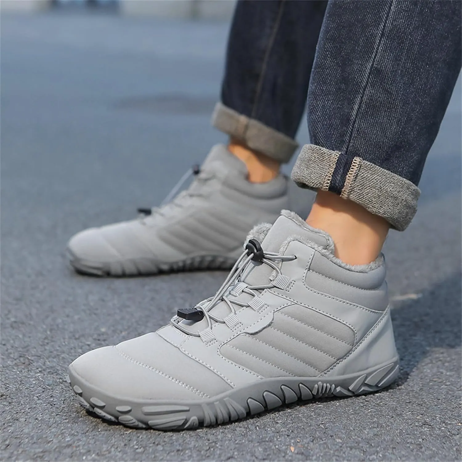 Mens Womens Barefoot Shoes Waterproof Winter Snow Boots Zero Drop Sole Walking Shoes for Hiking Outdoor