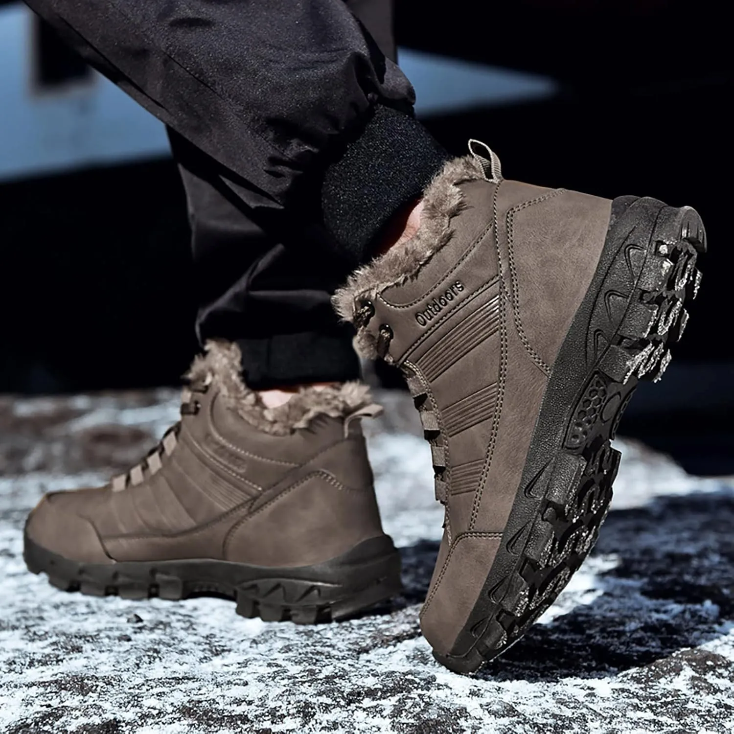 Mens Work Boots Steel Toe Hiking Sneakers Shoes Warm Fur Lined Women Safety Toe Shoes Insulated Waterproof Outdoor Shoes Leather Comfortable Hike Grounded Footwear