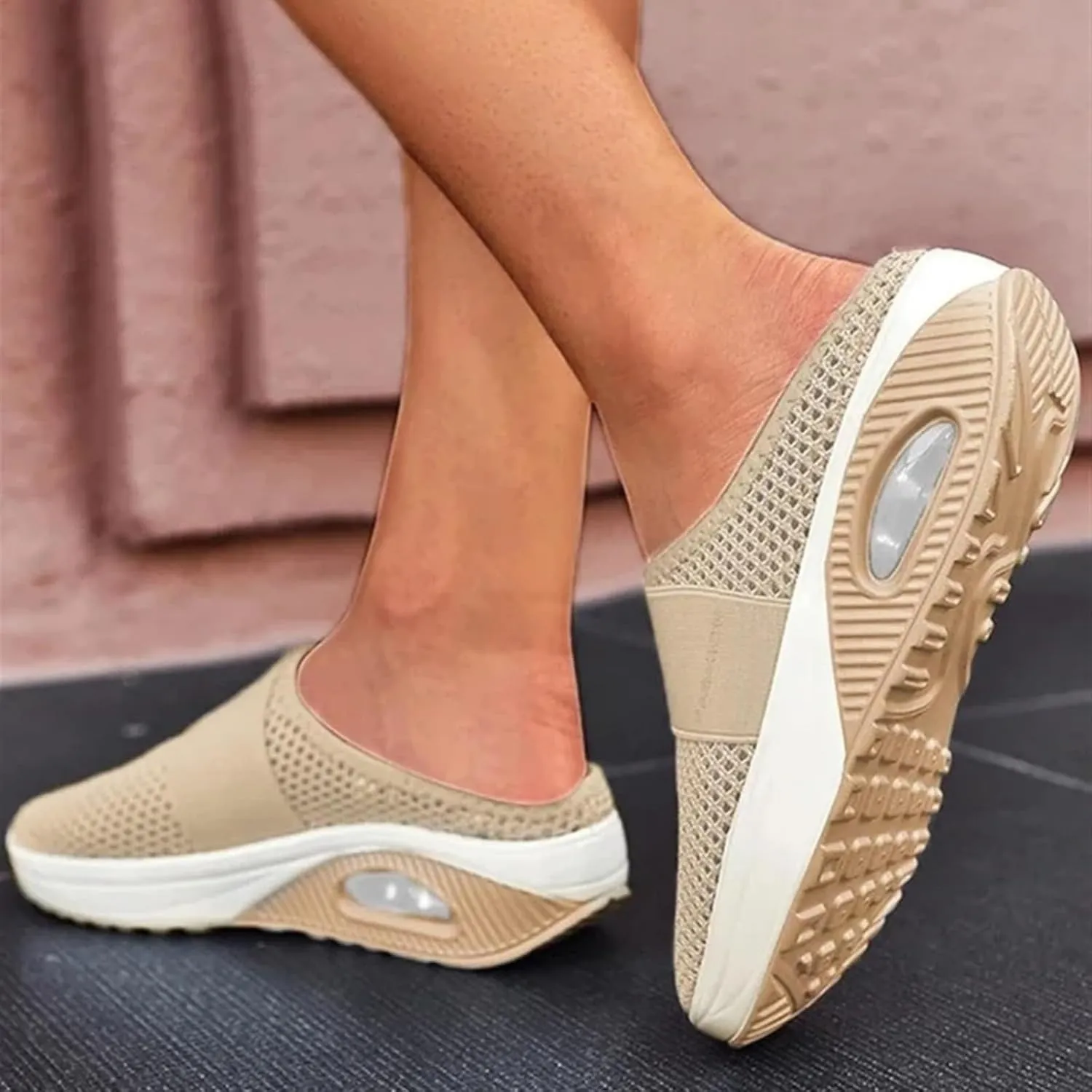 Mules Shoes for Women Backless Walking Sneakers Mesh Air Cushion Orthopedic Diabetic Shoes Backless Breathable Arch Support Sandals Outdoor Slippers Wide Width Clogs