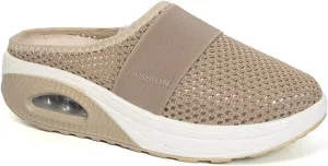 Mules Shoes for Women Backless Walking Sneakers Mesh Air Cushion Orthopedic Diabetic Shoes Backless Breathable Arch Support Sandals Outdoor Slippers Wide Width Clogs