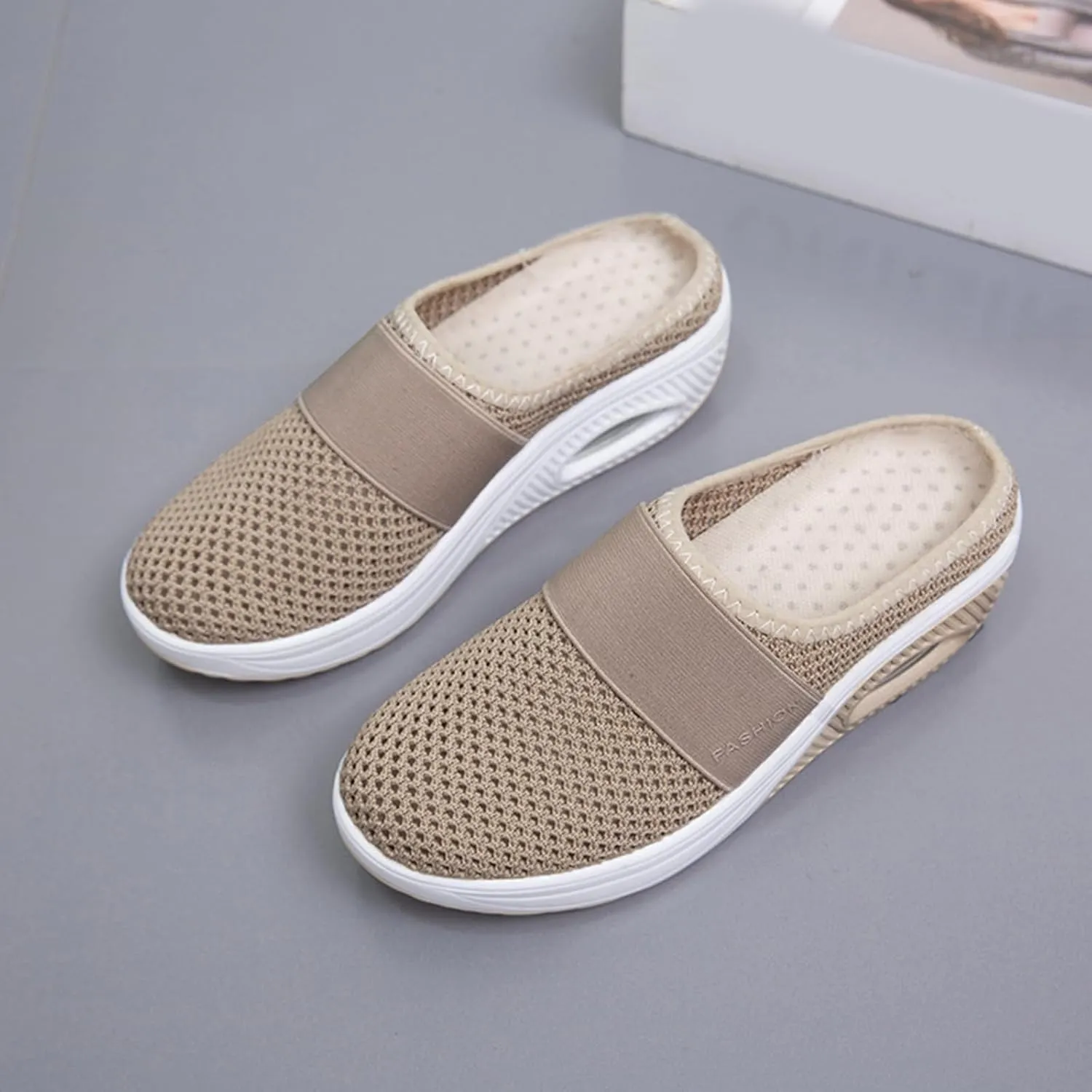 Mules Shoes for Women Backless Walking Sneakers Mesh Air Cushion Orthopedic Diabetic Shoes Backless Breathable Arch Support Sandals Outdoor Slippers Wide Width Clogs