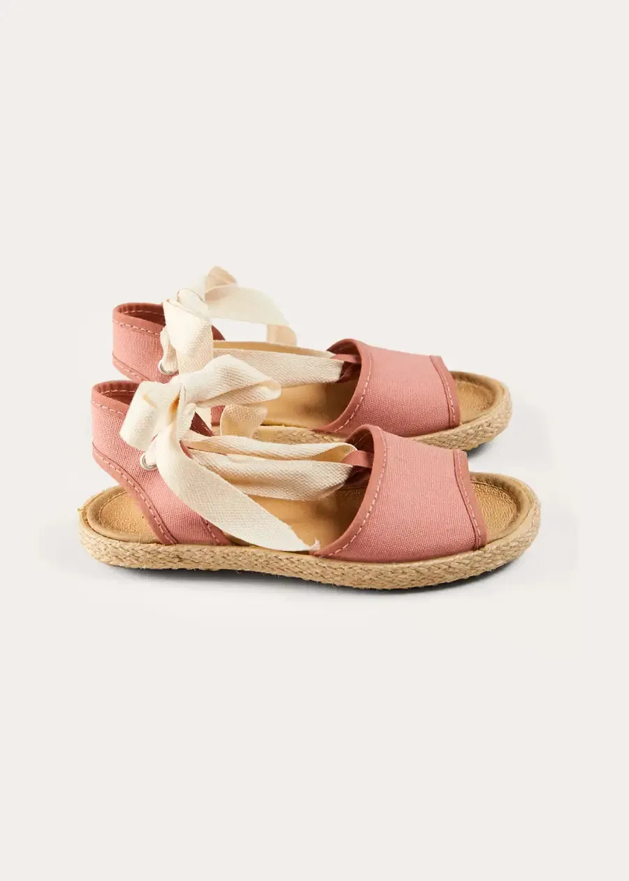 Open Toe Tie Detail Espadrilles in Pink (24-35EU)