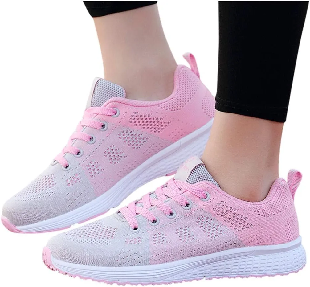 Orthopedic Tennis Shoes for Women Mesh Lace-Up Casual Sneakers Comfortable Non Slip Cushion Sneakers Wide Width Running Shoes