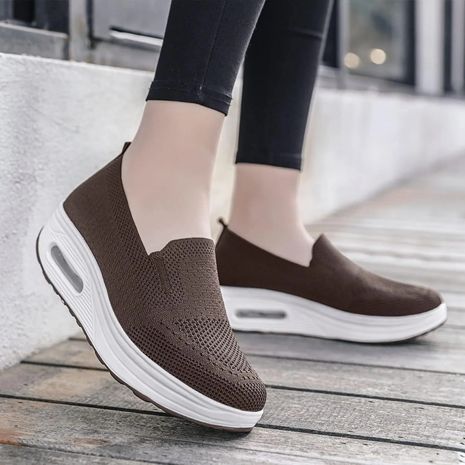 Orthopedic Walking Shoes for Women Woven Breathable Soft Shoes Slip On Platform Mesh Up Stretch Wedge Sneakers Arch Support Air Cushion Sneaker Casual Walking Shoe