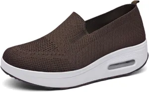 Orthopedic Walking Shoes for Women Woven Breathable Soft Shoes Slip On Platform Mesh Up Stretch Wedge Sneakers Arch Support Air Cushion Sneaker Casual Walking Shoe