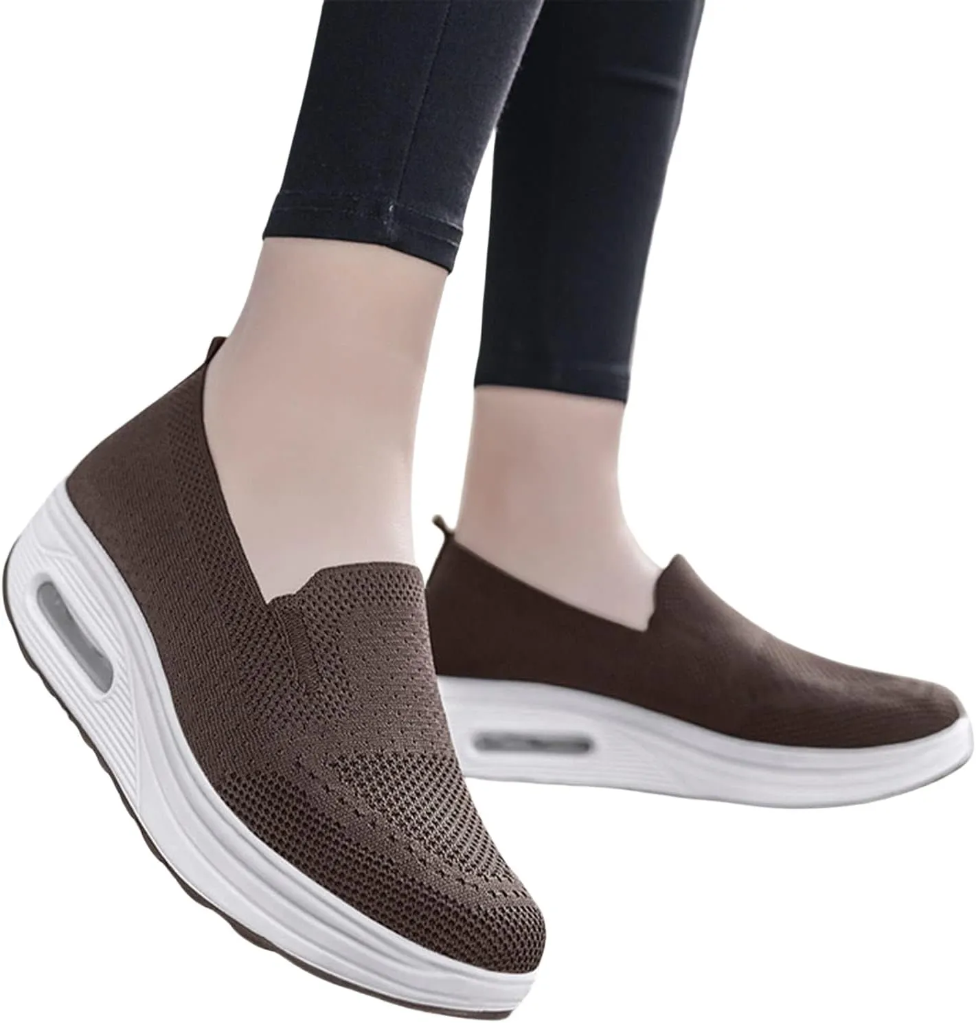 Orthopedic Walking Shoes for Women Woven Breathable Soft Shoes Slip On Platform Mesh Up Stretch Wedge Sneakers Arch Support Air Cushion Sneaker Casual Walking Shoe
