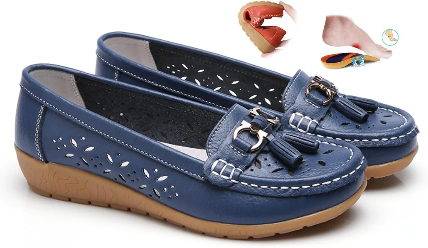Orthopedic Women Summer Slip On Loafers Breathable Leather Comfortable Walking Shoes for Work Casual Wear