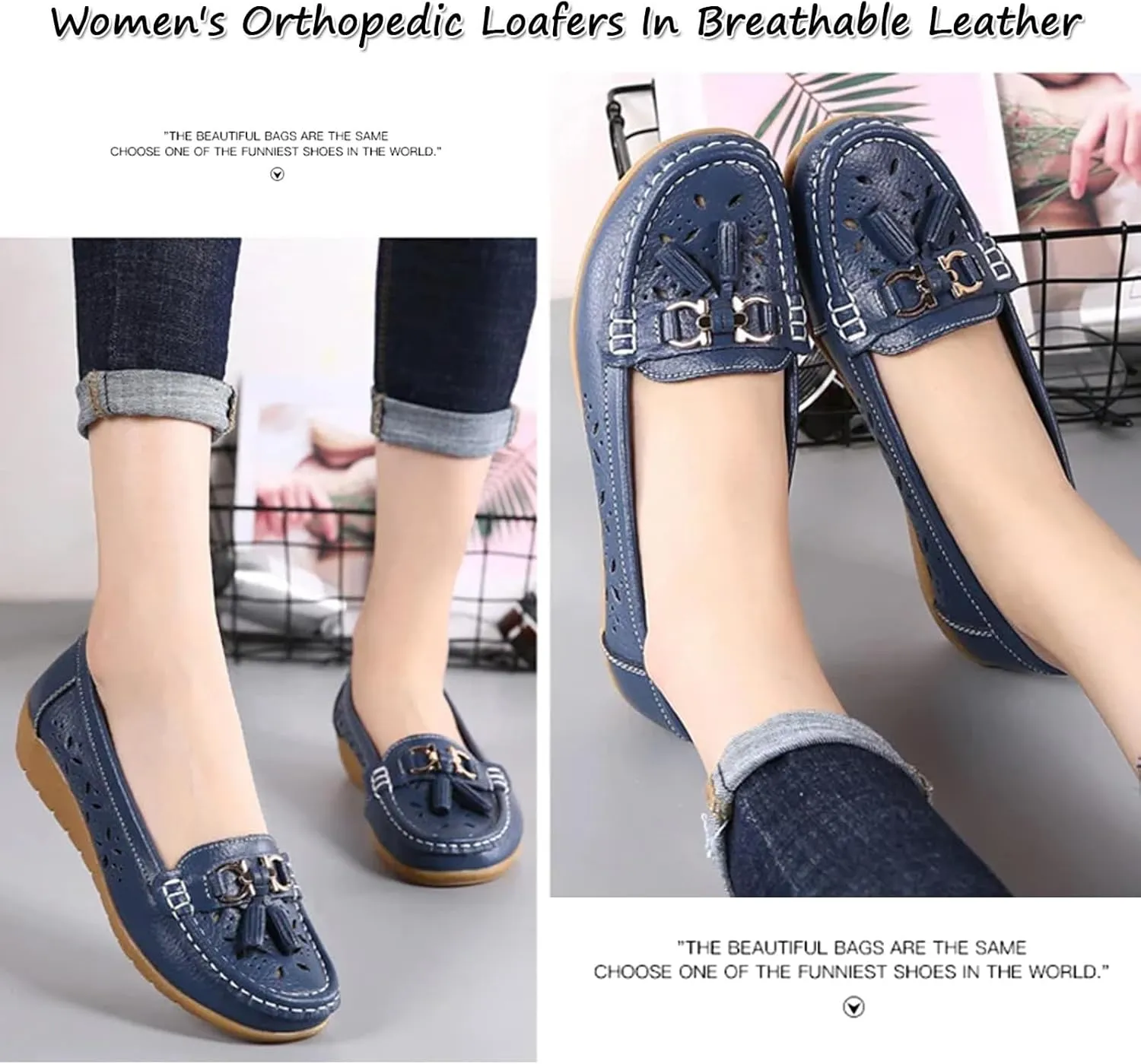 Orthopedic Women Summer Slip On Loafers Breathable Leather Comfortable Walking Shoes for Work Casual Wear