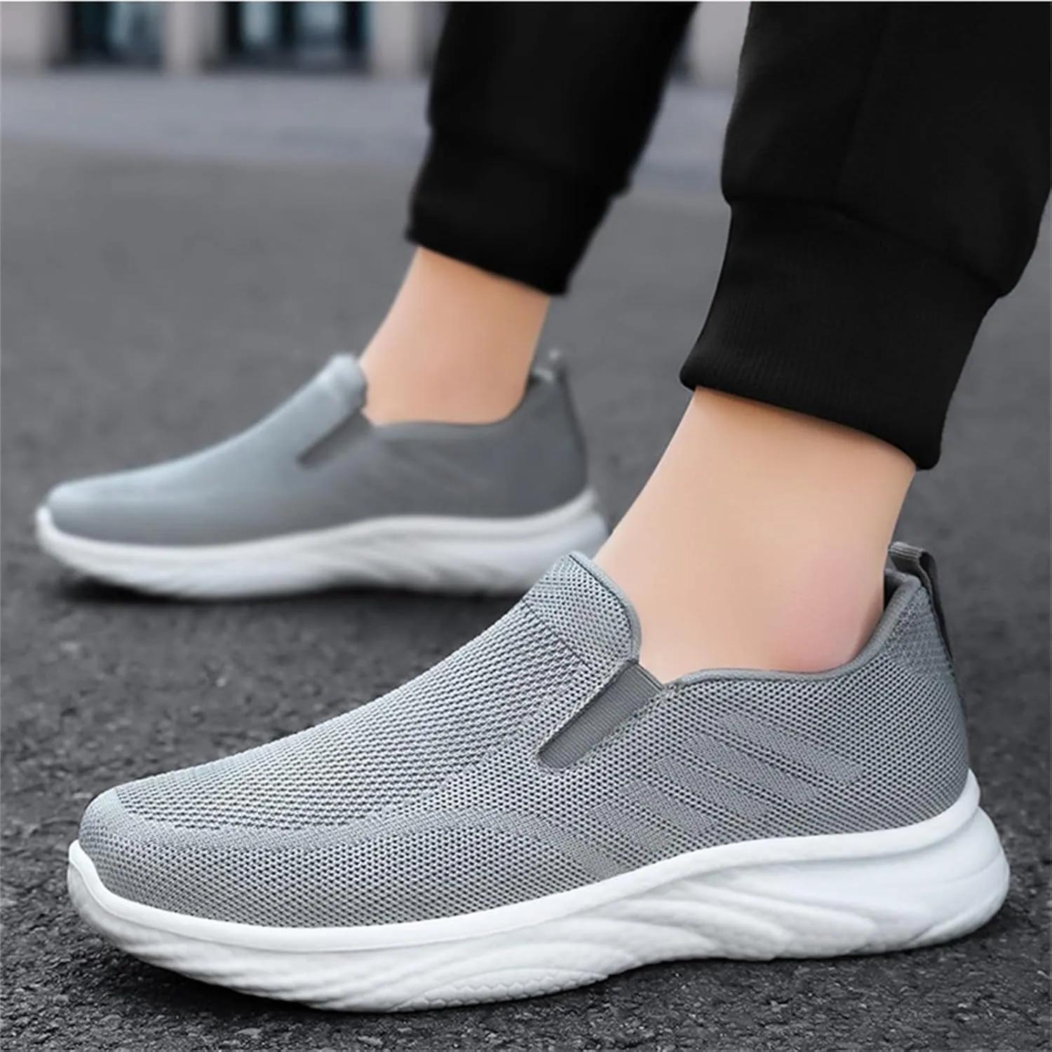 Orthopedic Woven Breathable Soft Slip On Arch Support Mesh Casual Running Shoes Wide Width Walking Sneaker
