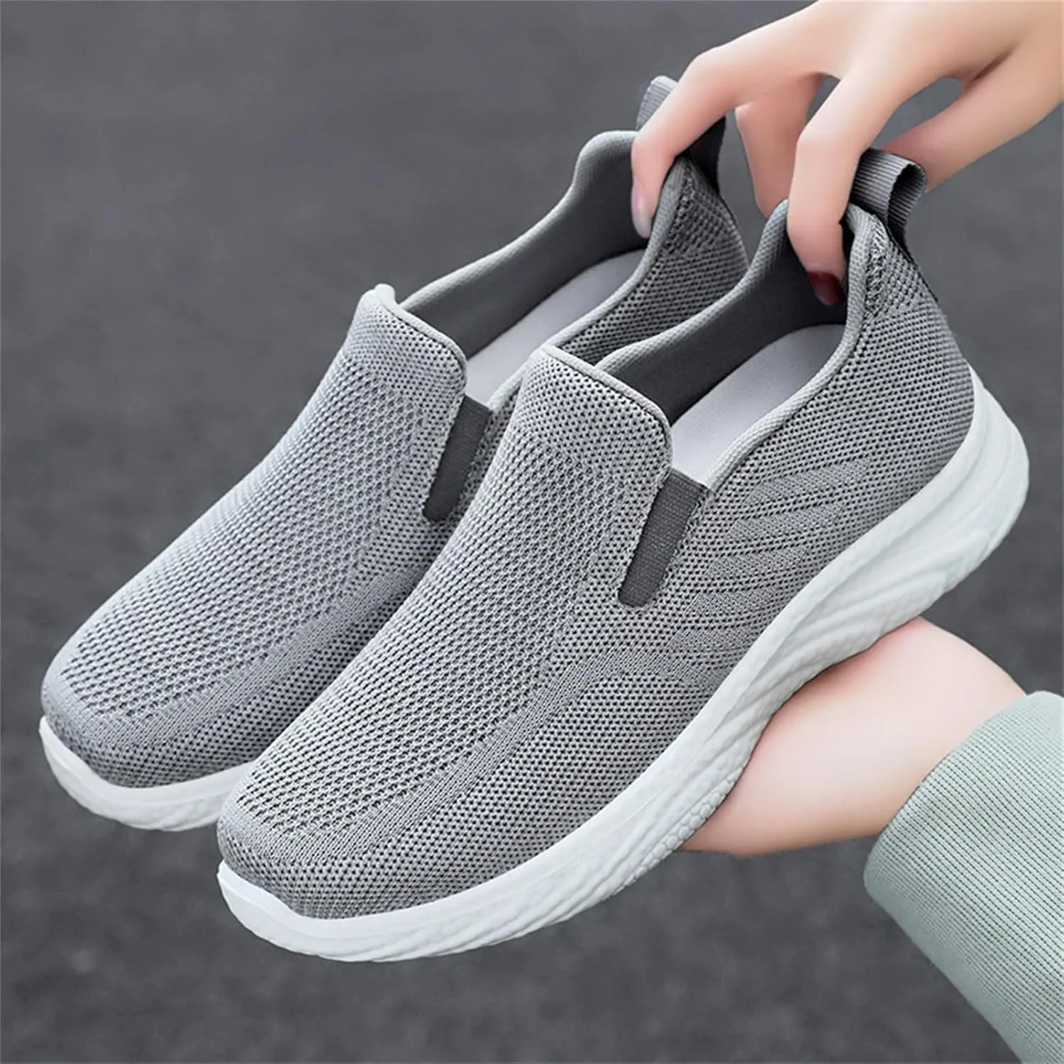 Orthopedic Woven Breathable Soft Slip On Arch Support Mesh Casual Running Shoes Wide Width Walking Sneaker