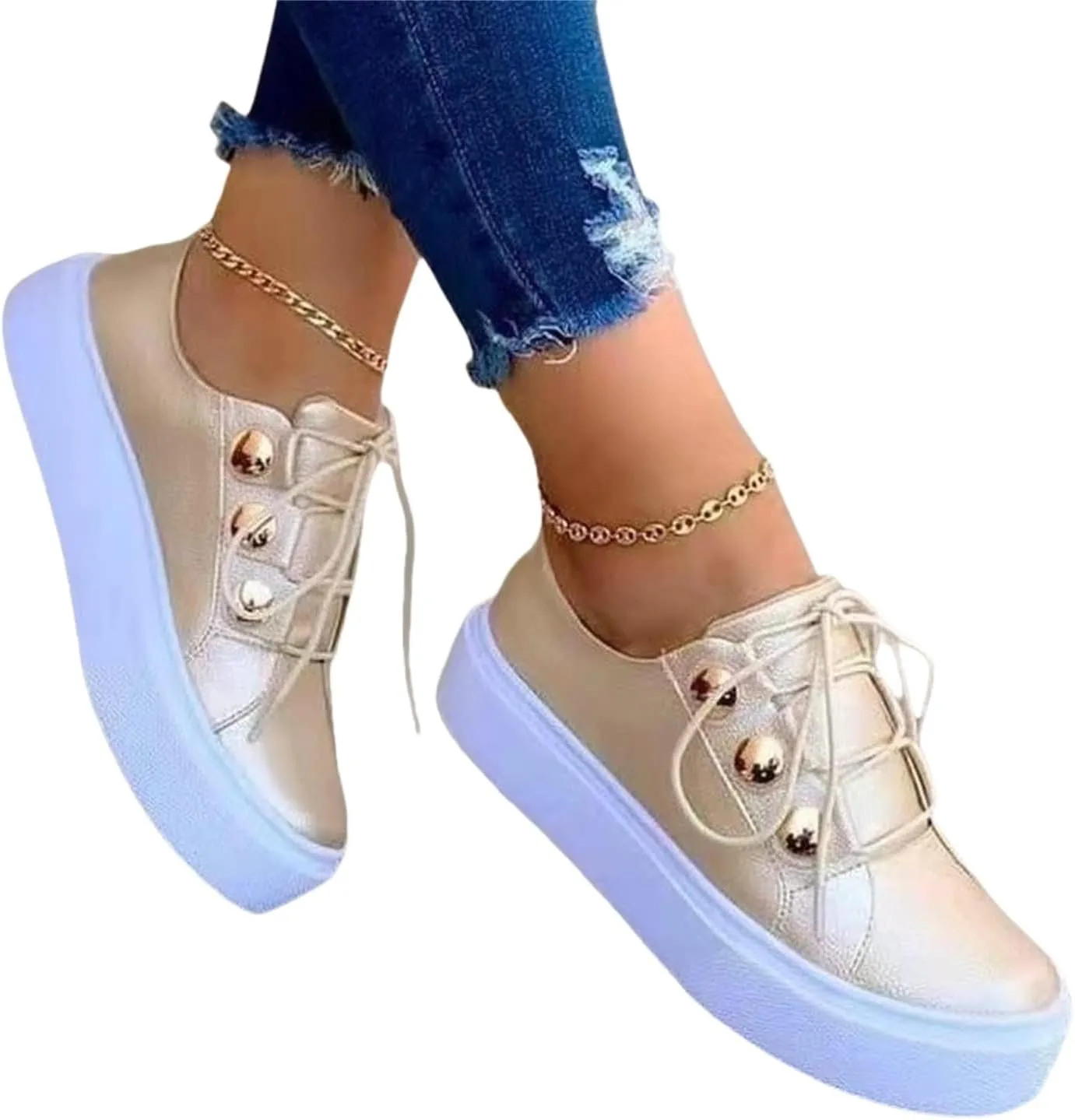 Platform Fashion Sneakers for Women Orthopedic Shoes for Women Slip-On Lace Up Sneakers Casual Dressy Lightweight Comfortable Fashion Flat Walking Shoes Running Sport Shoe Loafers