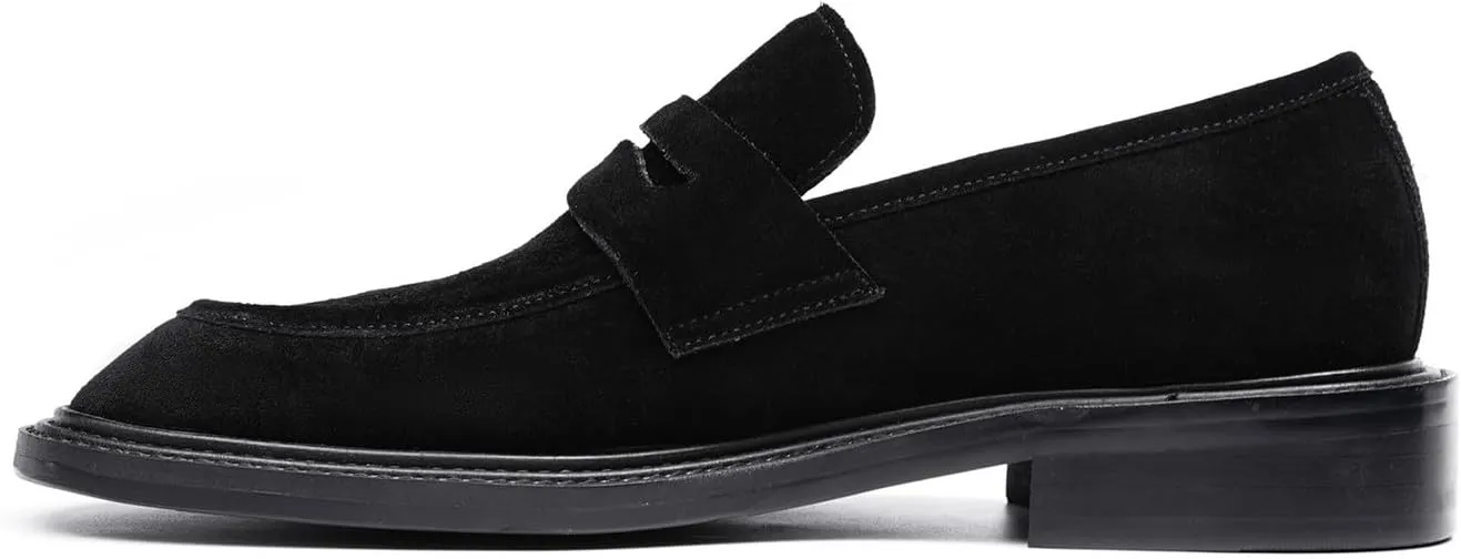 Santimon Men??s Suede Penny Loafers Slip-On Dress Shoes ?C Genuine Leather Upper, Anti-Slip Rubber Sole, Business Casual Suit Shoes for Office, Wedding & Everyday Wear