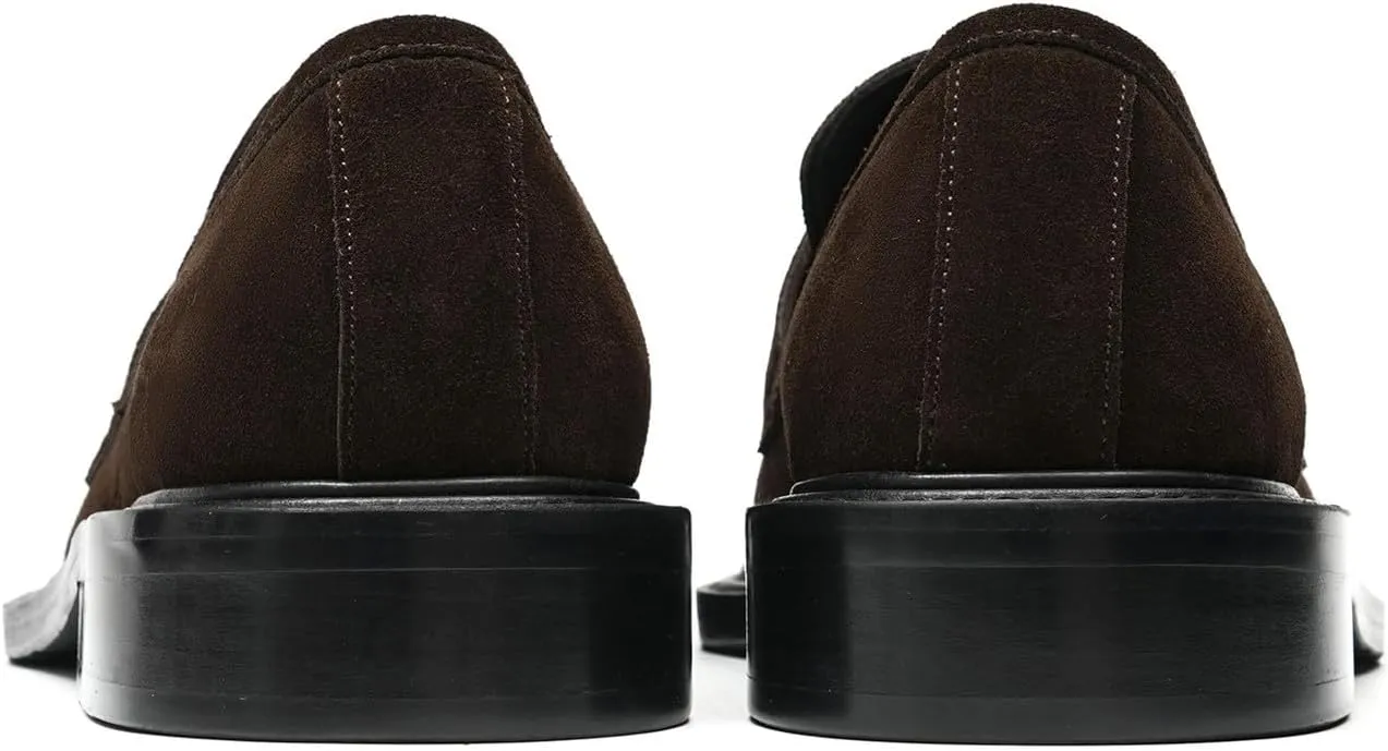 Santimon Men??s Suede Penny Loafers Slip-On Dress Shoes ?C Genuine Leather Upper, Anti-Slip Rubber Sole, Business Casual Suit Shoes for Office, Wedding & Everyday Wear