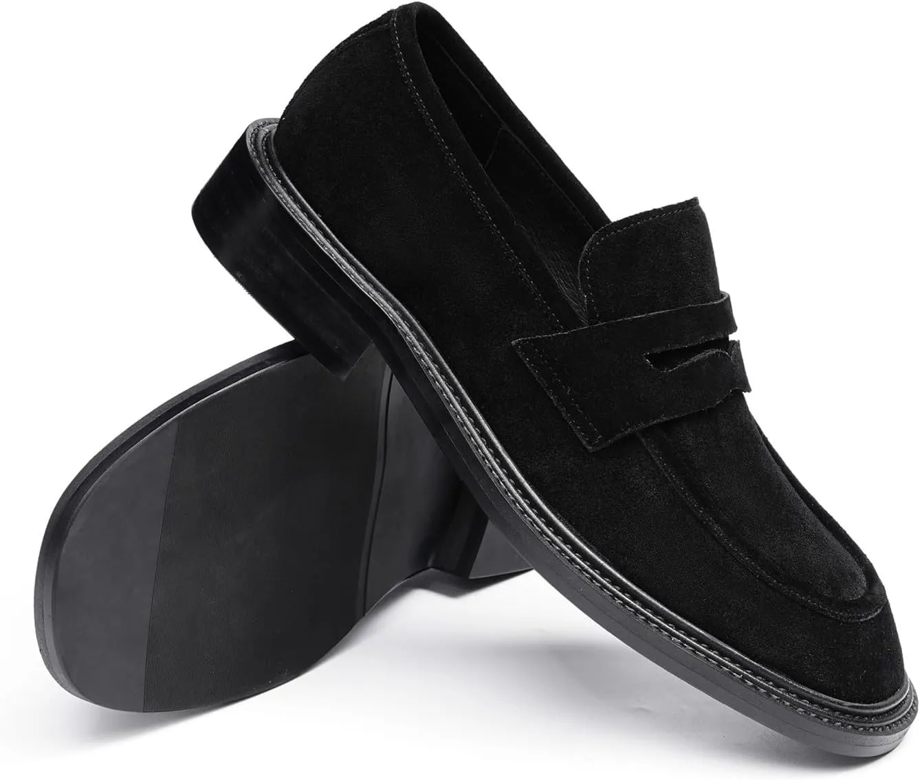 Santimon Men??s Suede Penny Loafers Slip-On Dress Shoes ?C Genuine Leather Upper, Anti-Slip Rubber Sole, Business Casual Suit Shoes for Office, Wedding & Everyday Wear