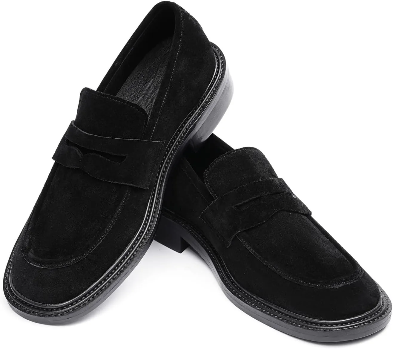Santimon Men??s Suede Penny Loafers Slip-On Dress Shoes ?C Genuine Leather Upper, Anti-Slip Rubber Sole, Business Casual Suit Shoes for Office, Wedding & Everyday Wear