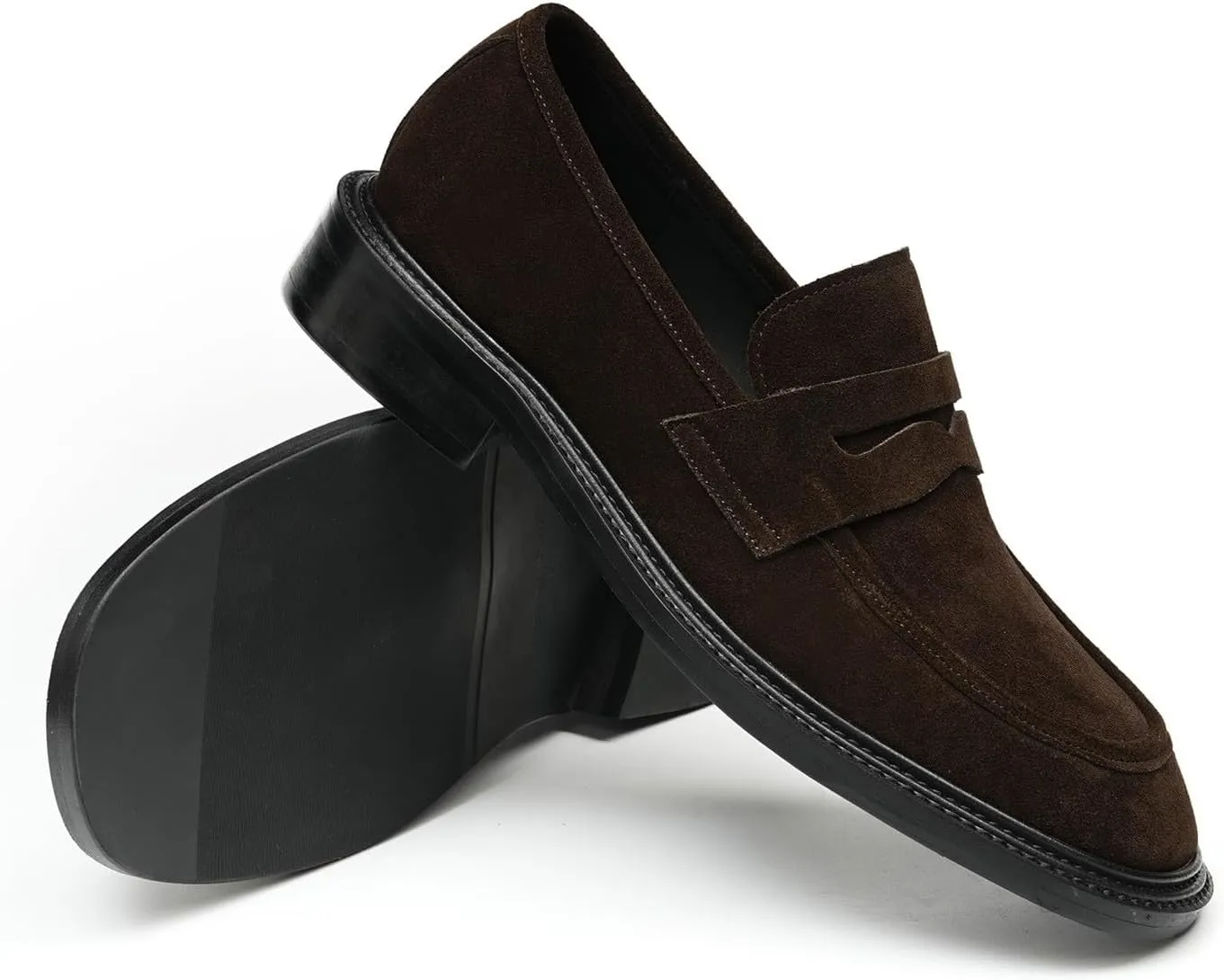 Santimon Men??s Suede Penny Loafers Slip-On Dress Shoes ?C Genuine Leather Upper, Anti-Slip Rubber Sole, Business Casual Suit Shoes for Office, Wedding & Everyday Wear