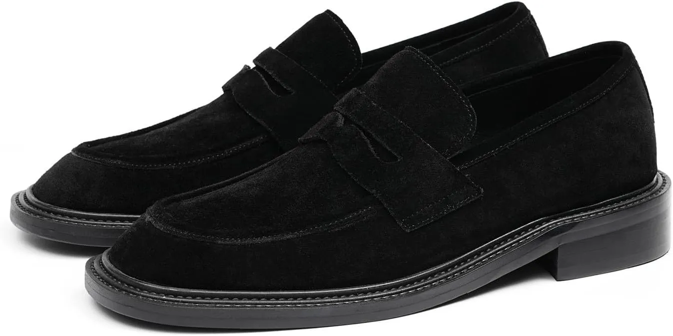 Santimon Men??s Suede Penny Loafers Slip-On Dress Shoes ?C Genuine Leather Upper, Anti-Slip Rubber Sole, Business Casual Suit Shoes for Office, Wedding & Everyday Wear
