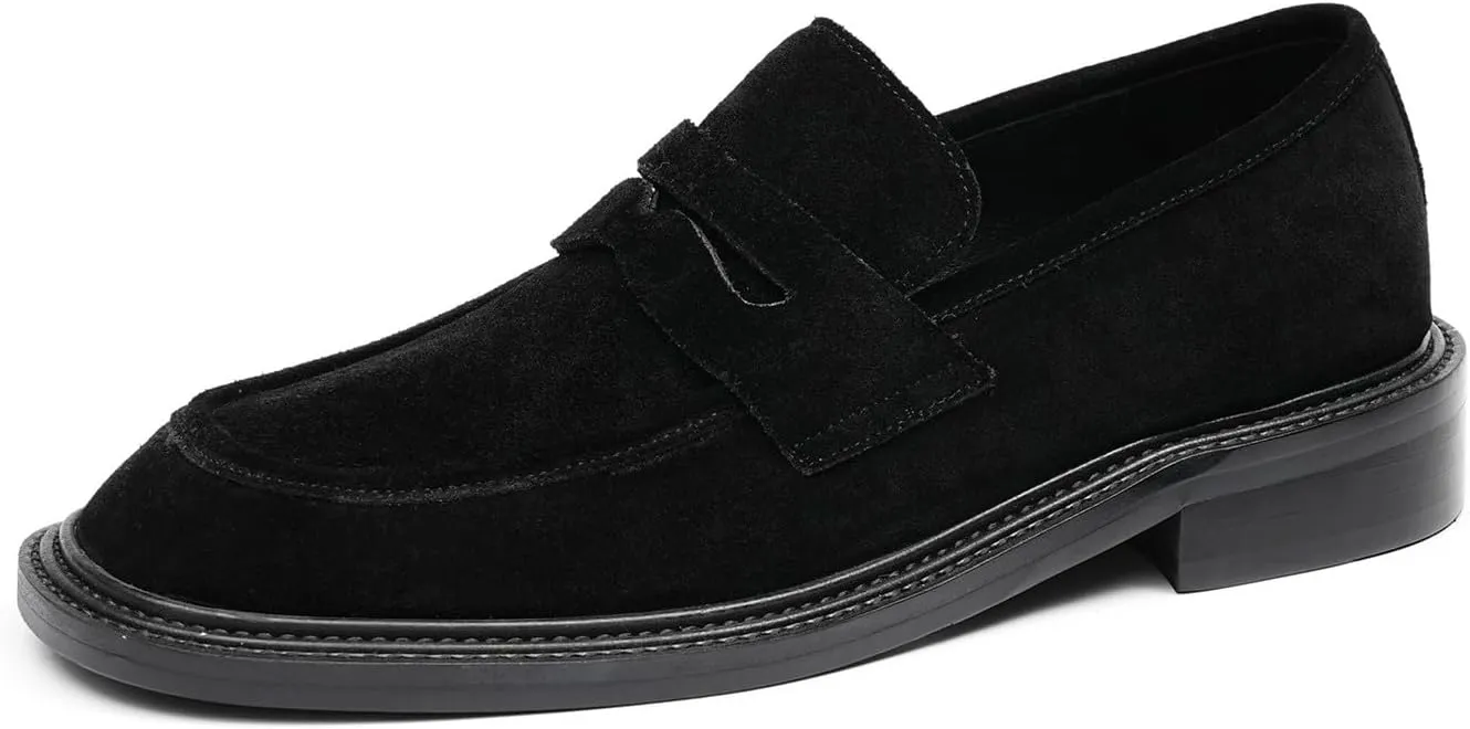 Santimon Men??s Suede Penny Loafers Slip-On Dress Shoes ?C Genuine Leather Upper, Anti-Slip Rubber Sole, Business Casual Suit Shoes for Office, Wedding & Everyday Wear