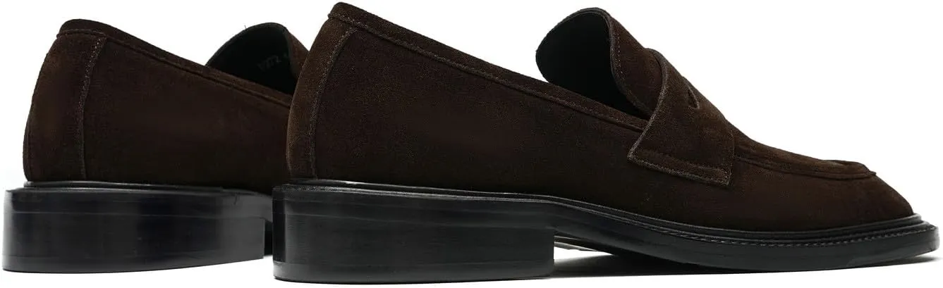 Santimon Men??s Suede Penny Loafers Slip-On Dress Shoes ?C Genuine Leather Upper, Anti-Slip Rubber Sole, Business Casual Suit Shoes for Office, Wedding & Everyday Wear