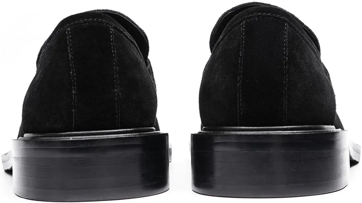 Santimon Men??s Suede Penny Loafers Slip-On Dress Shoes ?C Genuine Leather Upper, Anti-Slip Rubber Sole, Business Casual Suit Shoes for Office, Wedding & Everyday Wear