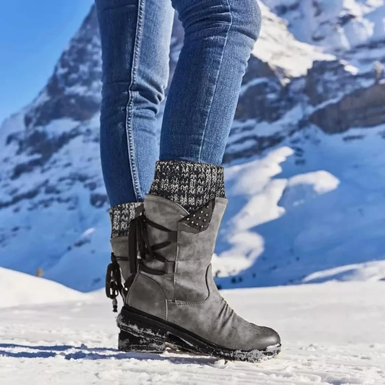 SBGMoSJ Winter Boots for Women Waterproof Snow Wide Calf Non Slip Winter Boots for Women Waterproof Snow Winter Boots for Women Waterproof Tall Zapatos Para La Nieve De Mujer Botas De Invierno