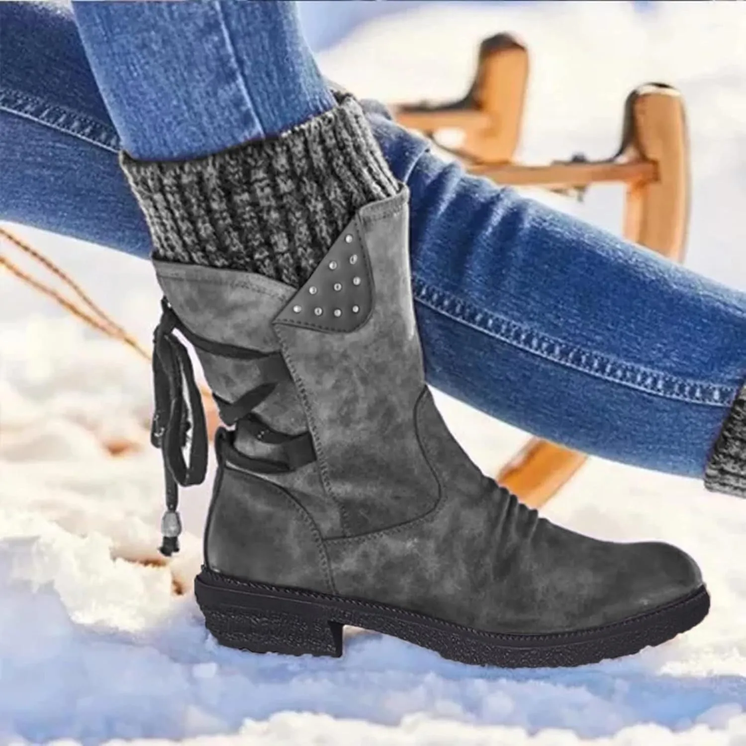 SBGMoSJ Winter Boots for Women Waterproof Snow Wide Calf Non Slip Winter Boots for Women Waterproof Snow Winter Boots for Women Waterproof Tall Zapatos Para La Nieve De Mujer Botas De Invierno