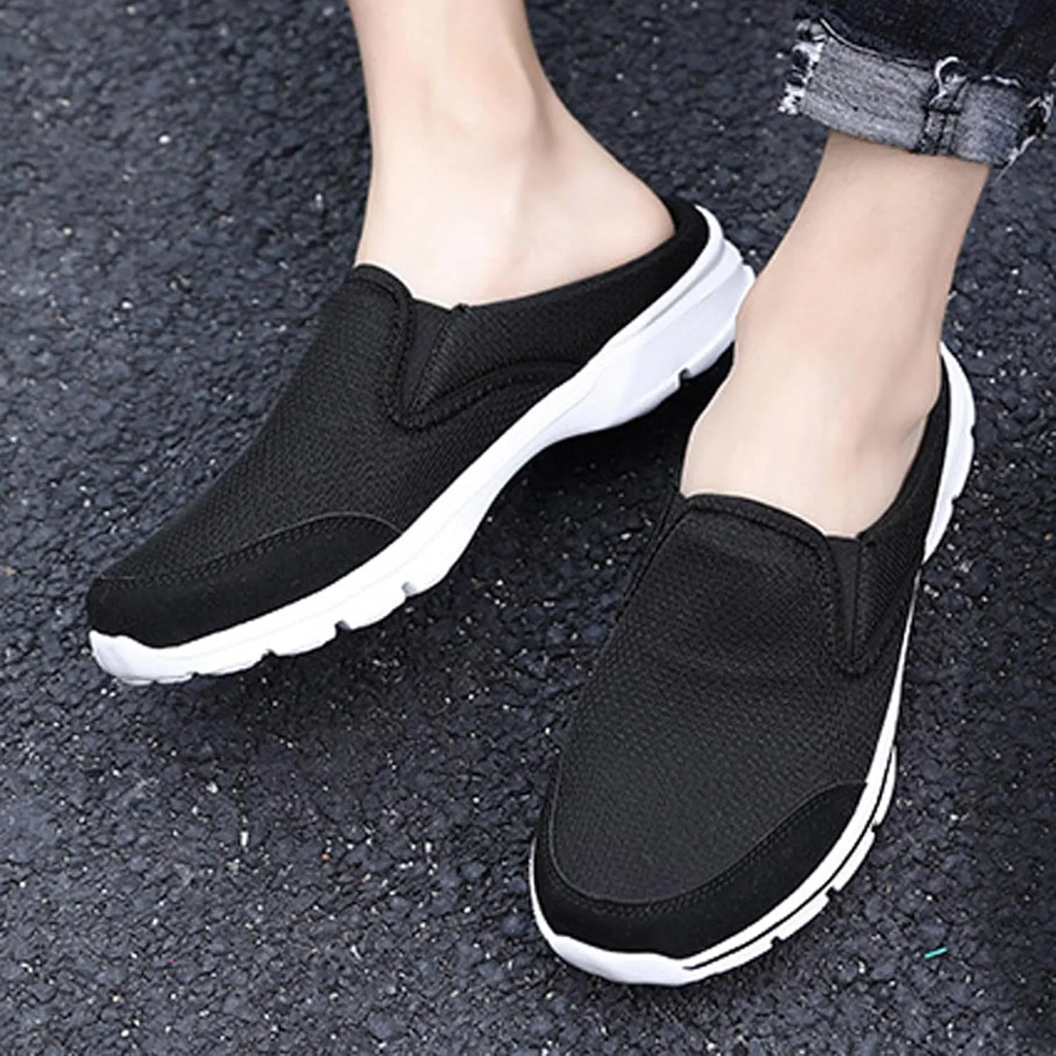 Slip on Mules & Clogs for Women Men Mesh Knit Open Back Walking Shoes Breathable Comfort Sneakers Orthopedic Slippers