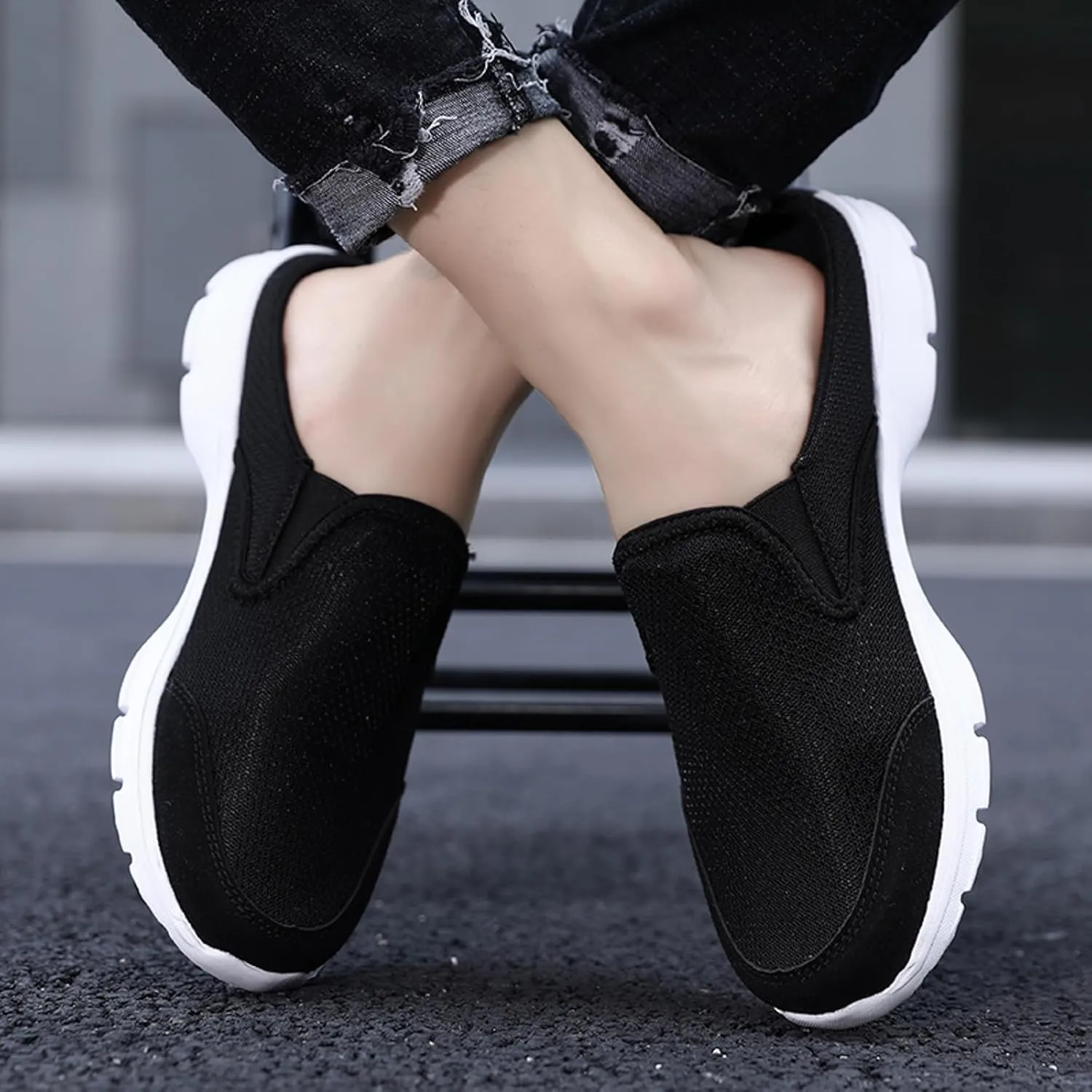 Slip on Mules & Clogs for Women Men Mesh Knit Open Back Walking Shoes Breathable Comfort Sneakers Orthopedic Slippers