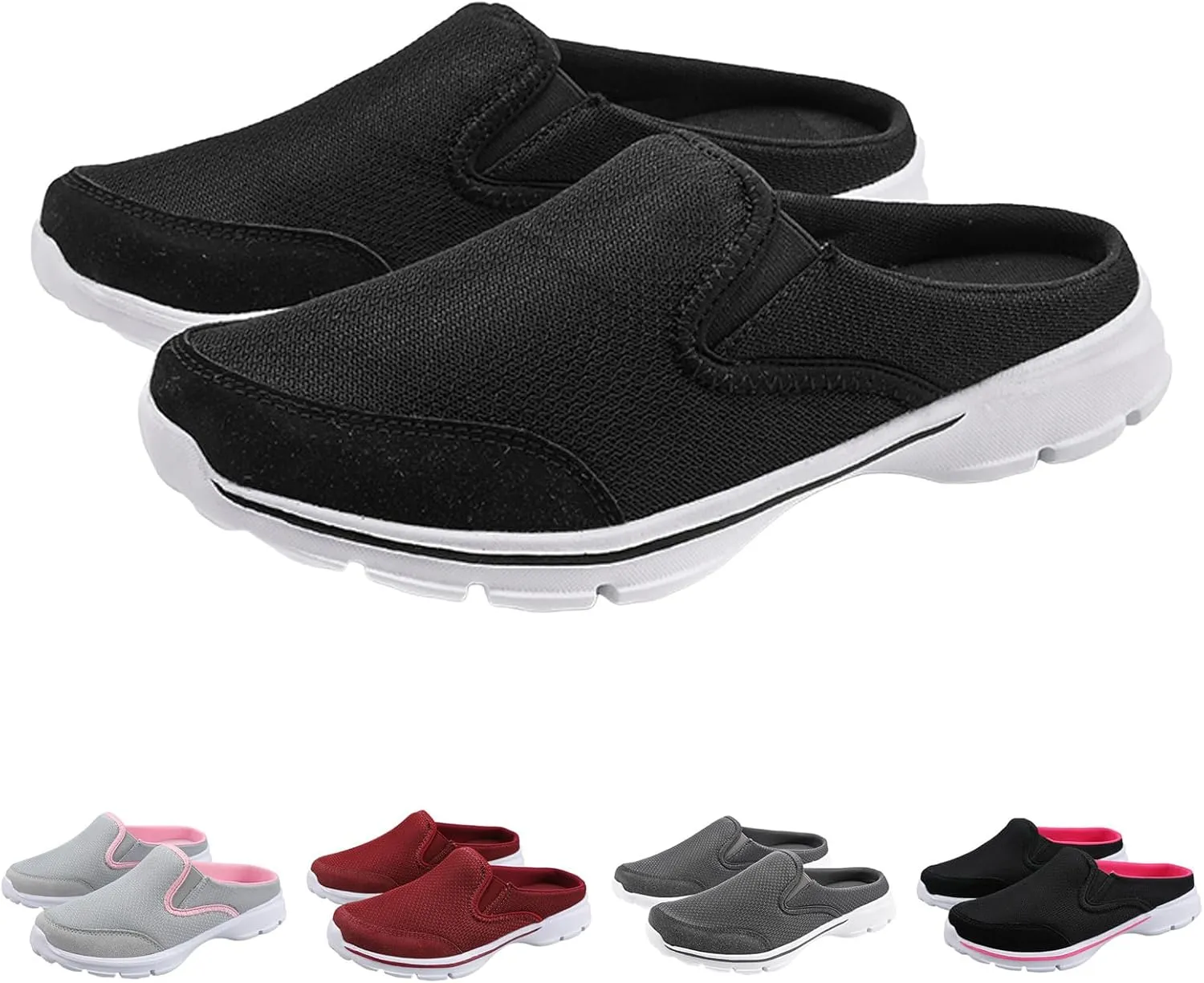 Slip on Mules & Clogs for Women Men Mesh Knit Open Back Walking Shoes Breathable Comfort Sneakers Orthopedic Slippers