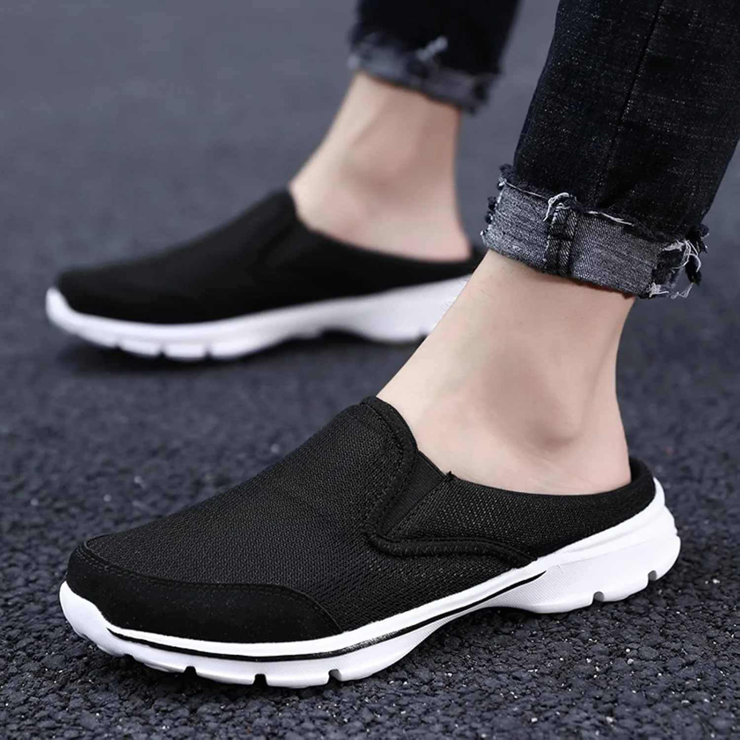 Slip on Mules & Clogs for Women Men Mesh Knit Open Back Walking Shoes Breathable Comfort Sneakers Orthopedic Slippers