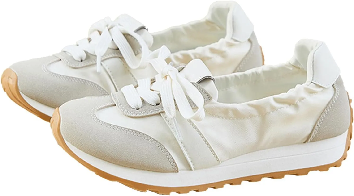 Sneakers for Women Flat Ballerina Shoes Non Slip Trendy Wide Box Lace Up Round Toes Sneakers Lightweight Breathable Comfortable Dress Shoes Platform Heels Fancy Sporty Outdoor Running Walking Shoe