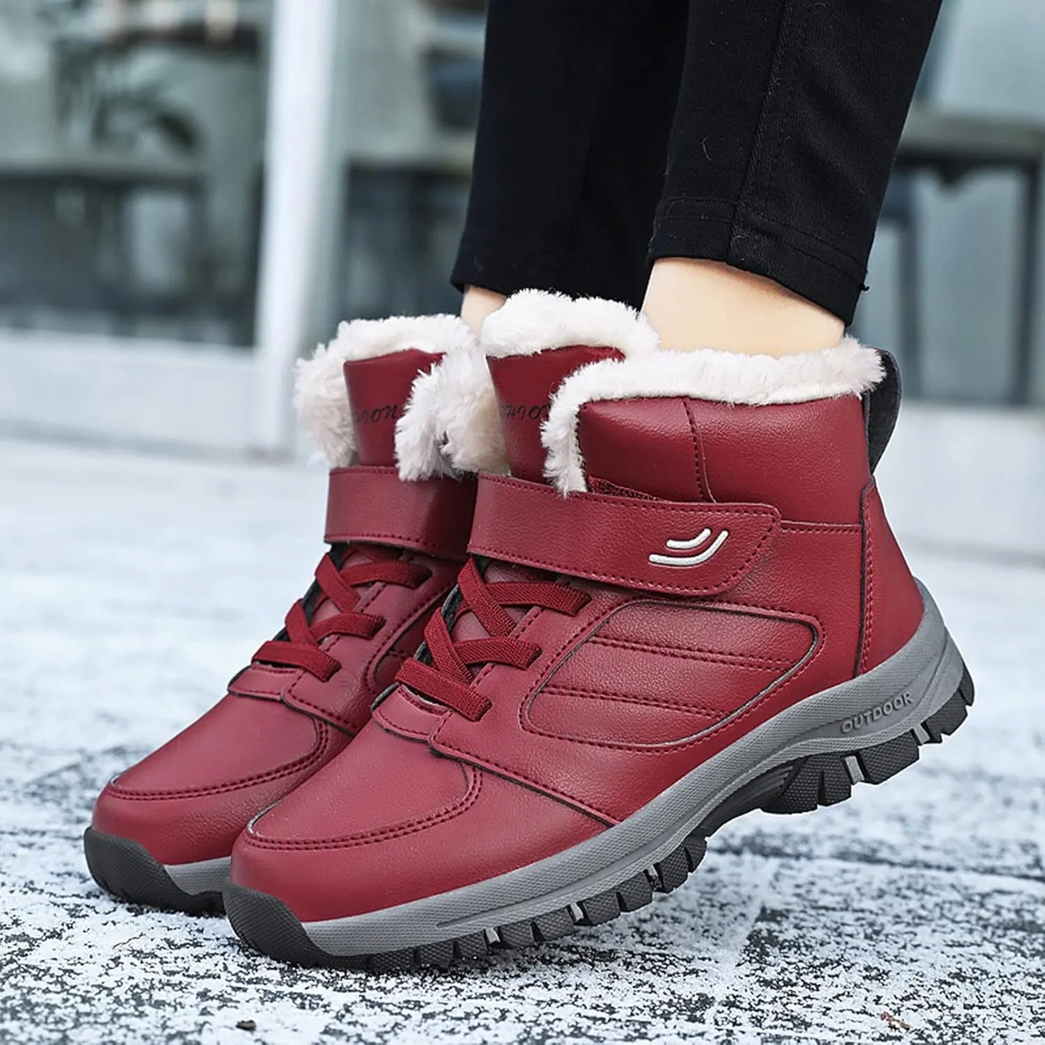 Snow Boots for Women Cute Size 11 Womens Waterproof Winter Boots Ankle Zip Women's Boots Winter Leather Slip on Snow Boots for Women Botas De Invierno Mujer Elegantes