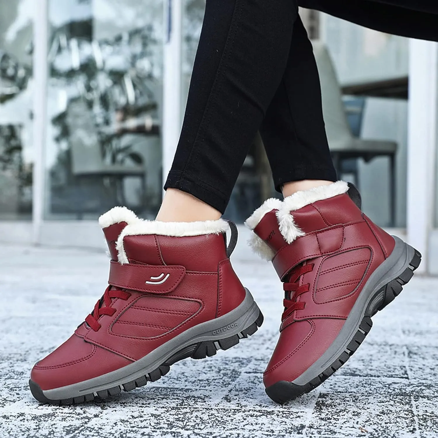 Snow Boots for Women Cute Size 11 Womens Waterproof Winter Boots Ankle Zip Women's Boots Winter Leather Slip on Snow Boots for Women Botas De Invierno Mujer Elegantes