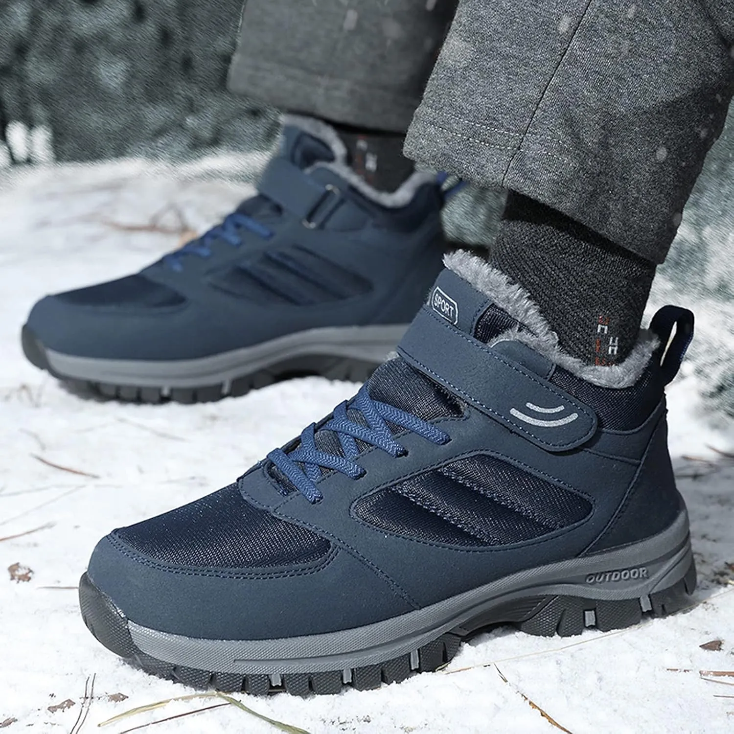 Snow Boots Men Warm Furry Lined Footwear Waterproof Outdoor Casual Winter Boots Non-slip Cold Weather Shoes Hiking Walking Boots