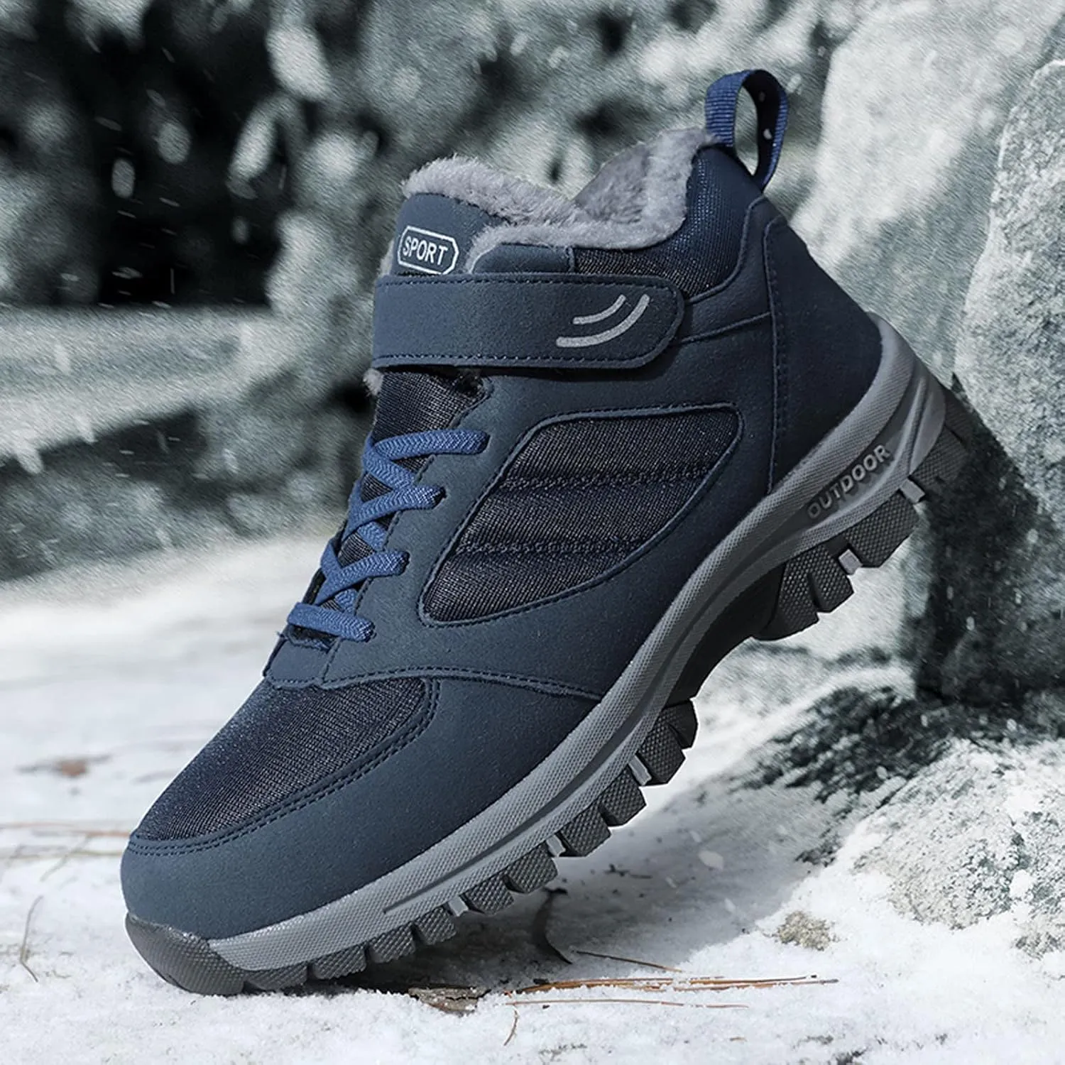 Snow Boots Men Warm Furry Lined Footwear Waterproof Outdoor Casual Winter Boots Non-slip Cold Weather Shoes Hiking Walking Boots