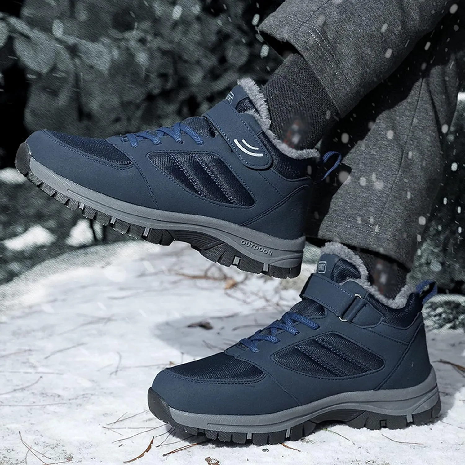 Snow Boots Men Warm Furry Lined Footwear Waterproof Outdoor Casual Winter Boots Non-slip Cold Weather Shoes Hiking Walking Boots