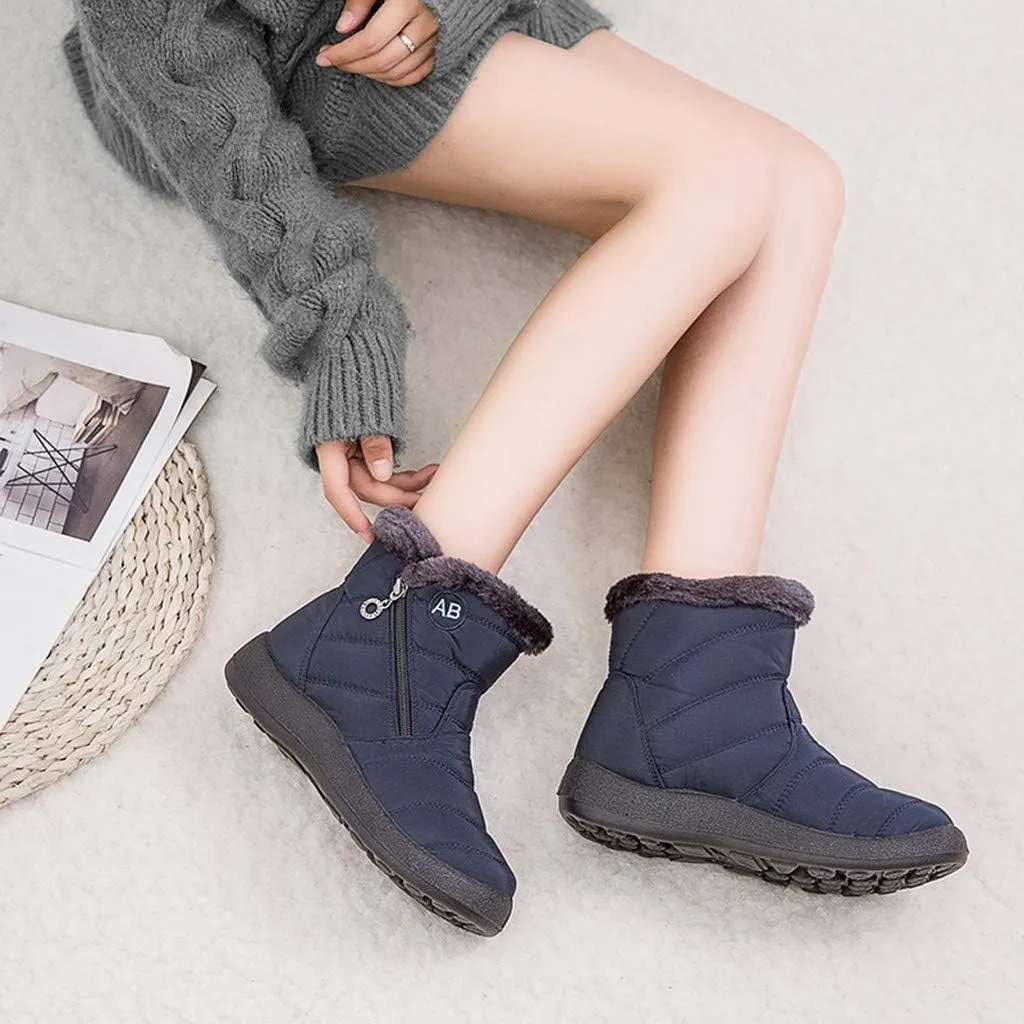 Snow Boots Womens Winter Ankle Boots Ladies Warm Fur Lined Booties Thickening Shoes Zip Flat Sneakers Waterproof Comfortable Slip On Outdoor Booties Wide Width Cold-Weather Boots Arch Support