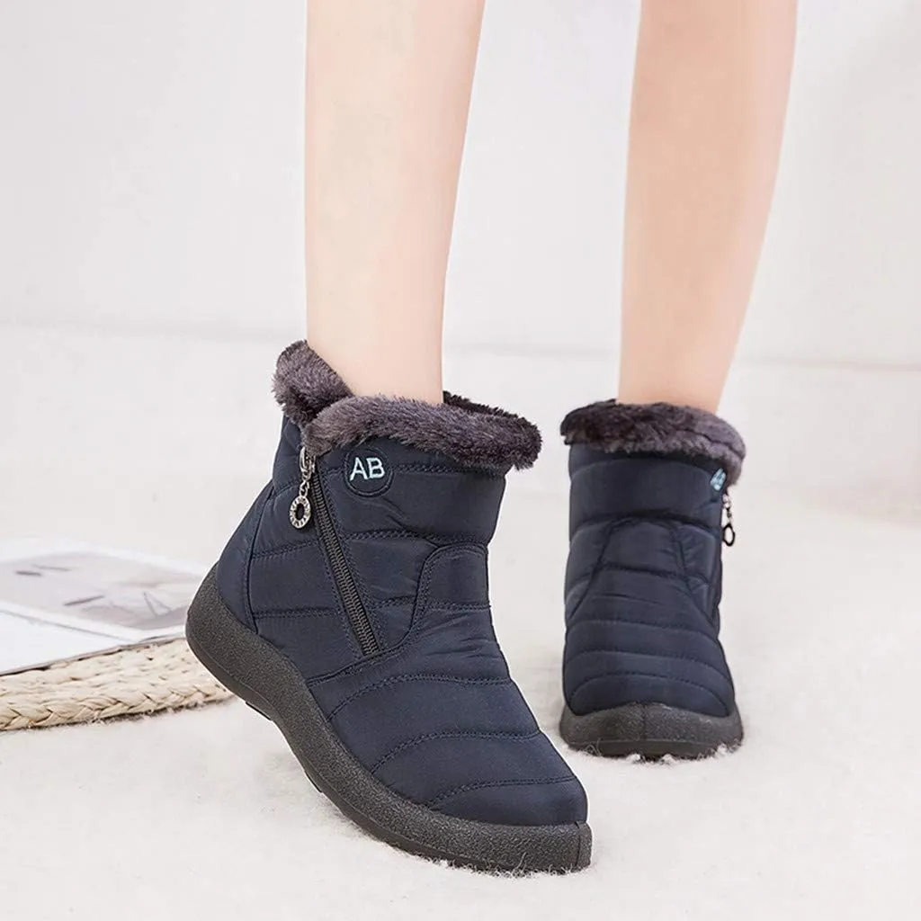 Snow Boots Womens Winter Ankle Boots Ladies Warm Fur Lined Booties Thickening Shoes Zip Flat Sneakers Waterproof Comfortable Slip On Outdoor Booties Wide Width Cold-Weather Boots Arch Support