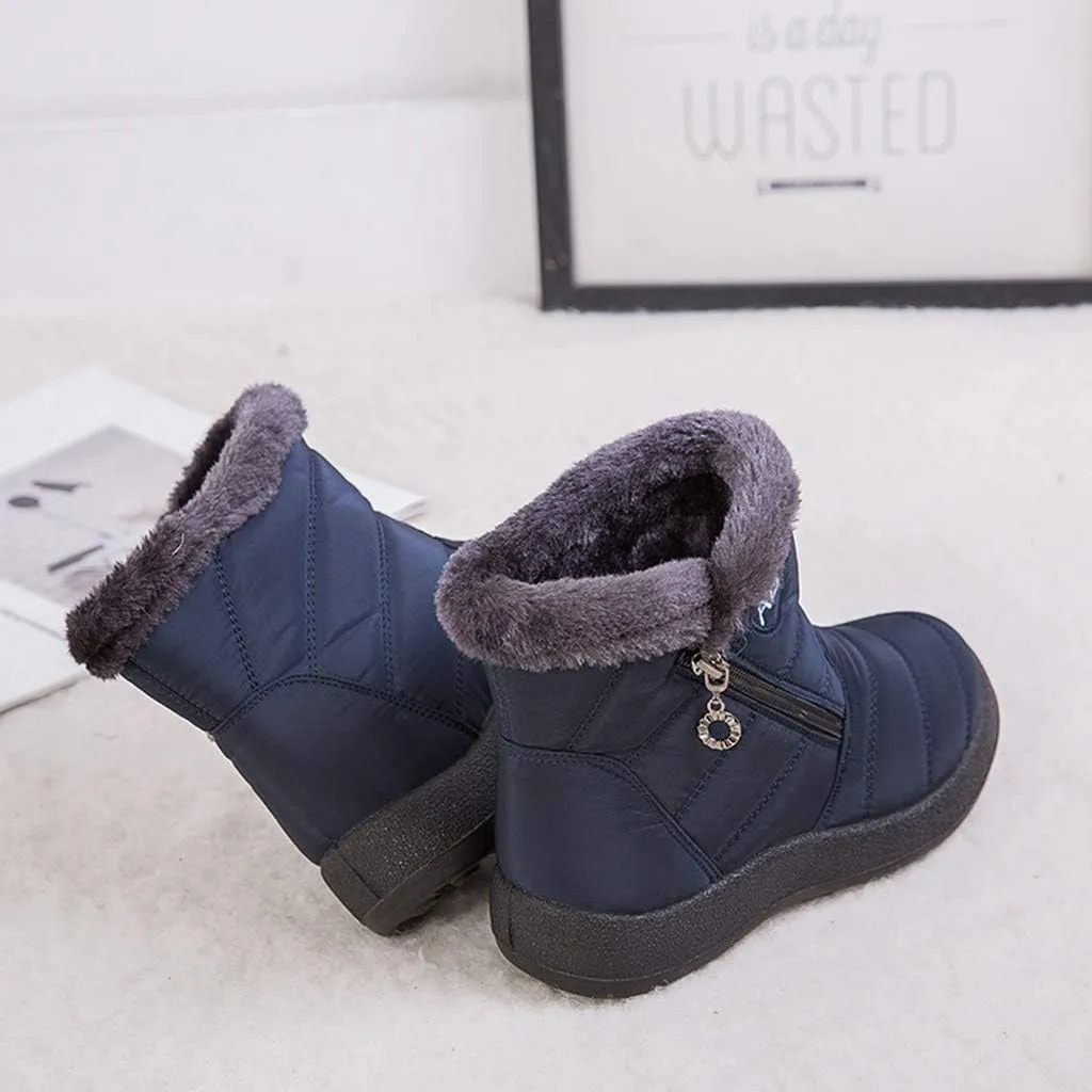 Snow Boots Womens Winter Ankle Boots Ladies Warm Fur Lined Booties Thickening Shoes Zip Flat Sneakers Waterproof Comfortable Slip On Outdoor Booties Wide Width Cold-Weather Boots Arch Support