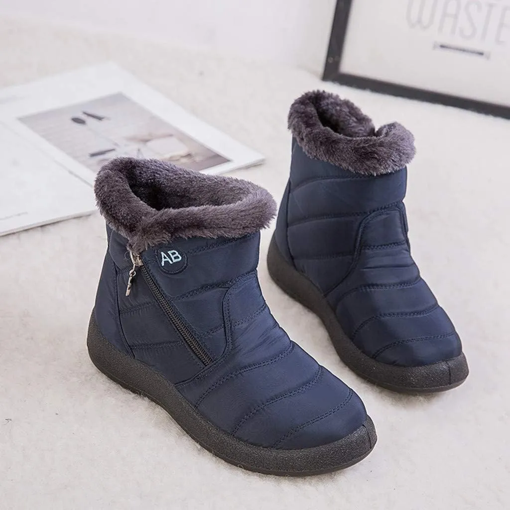 Snow Boots Womens Winter Ankle Boots Ladies Warm Fur Lined Booties Thickening Shoes Zip Flat Sneakers Waterproof Comfortable Slip On Outdoor Booties Wide Width Cold-Weather Boots Arch Support