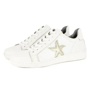 Telani : Ladies Leather Sneaker in White Cayak & Bark Domus