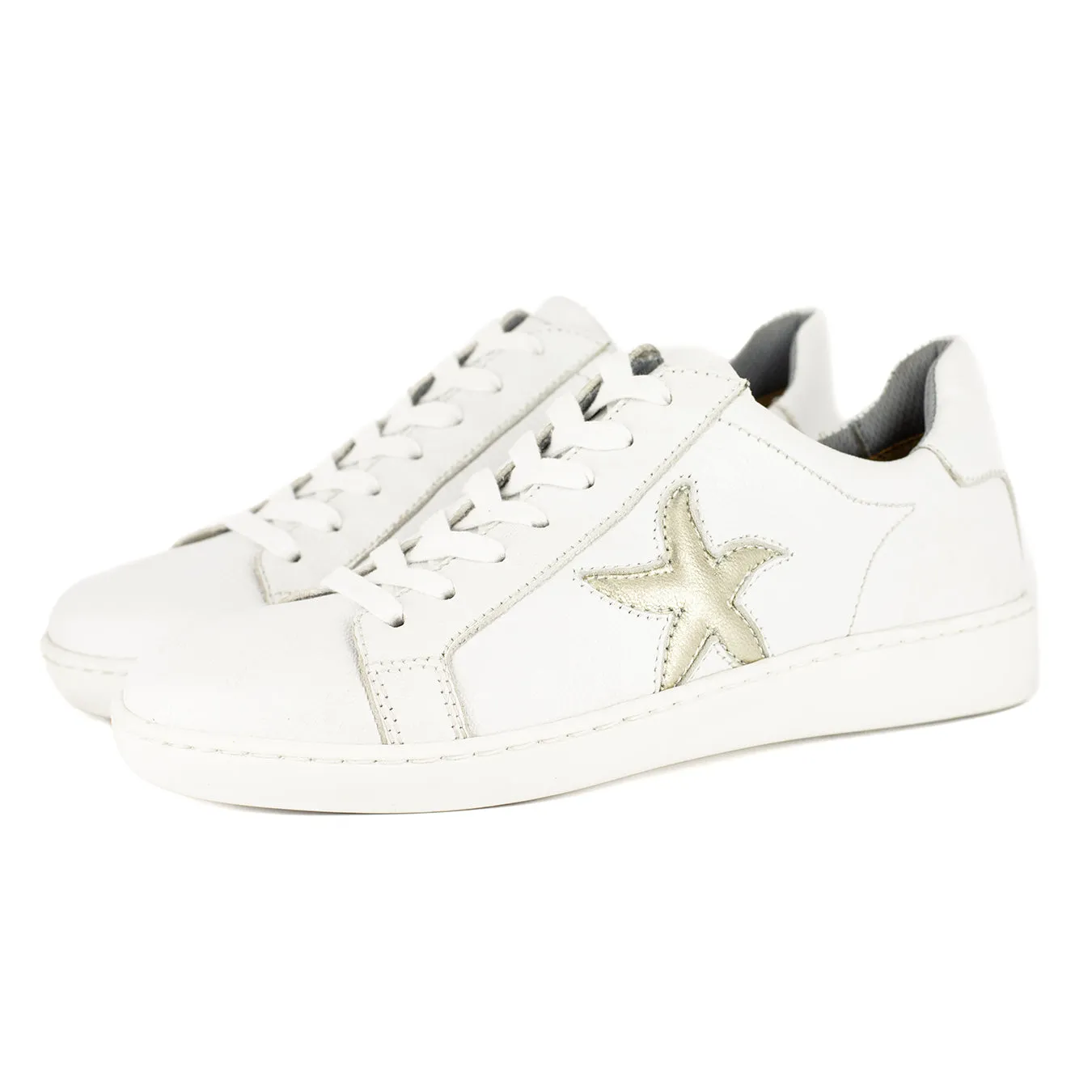 Telani : Ladies Leather Sneaker in White Cayak & Bark Domus