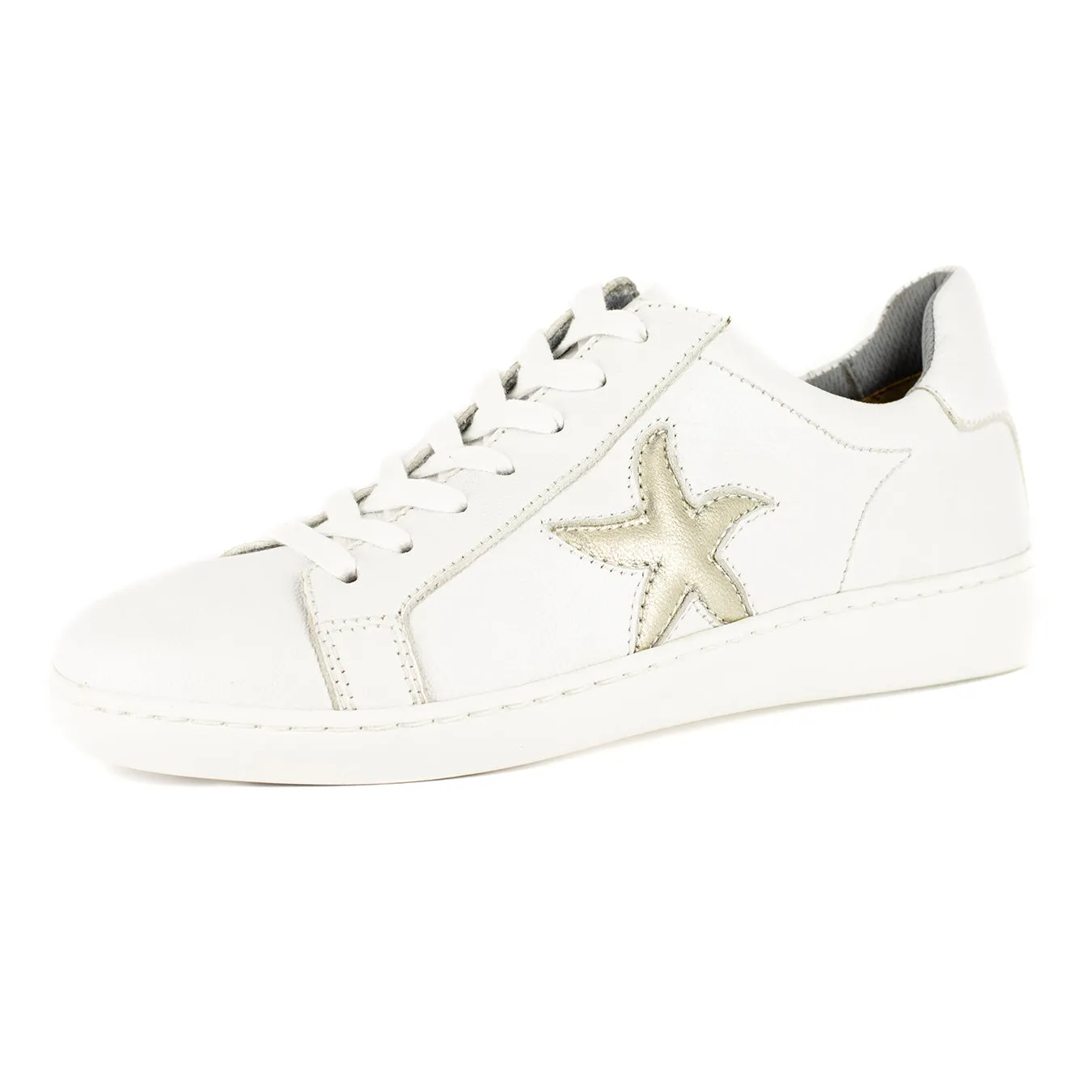 Telani : Ladies Leather Sneaker in White Cayak & Bark Domus